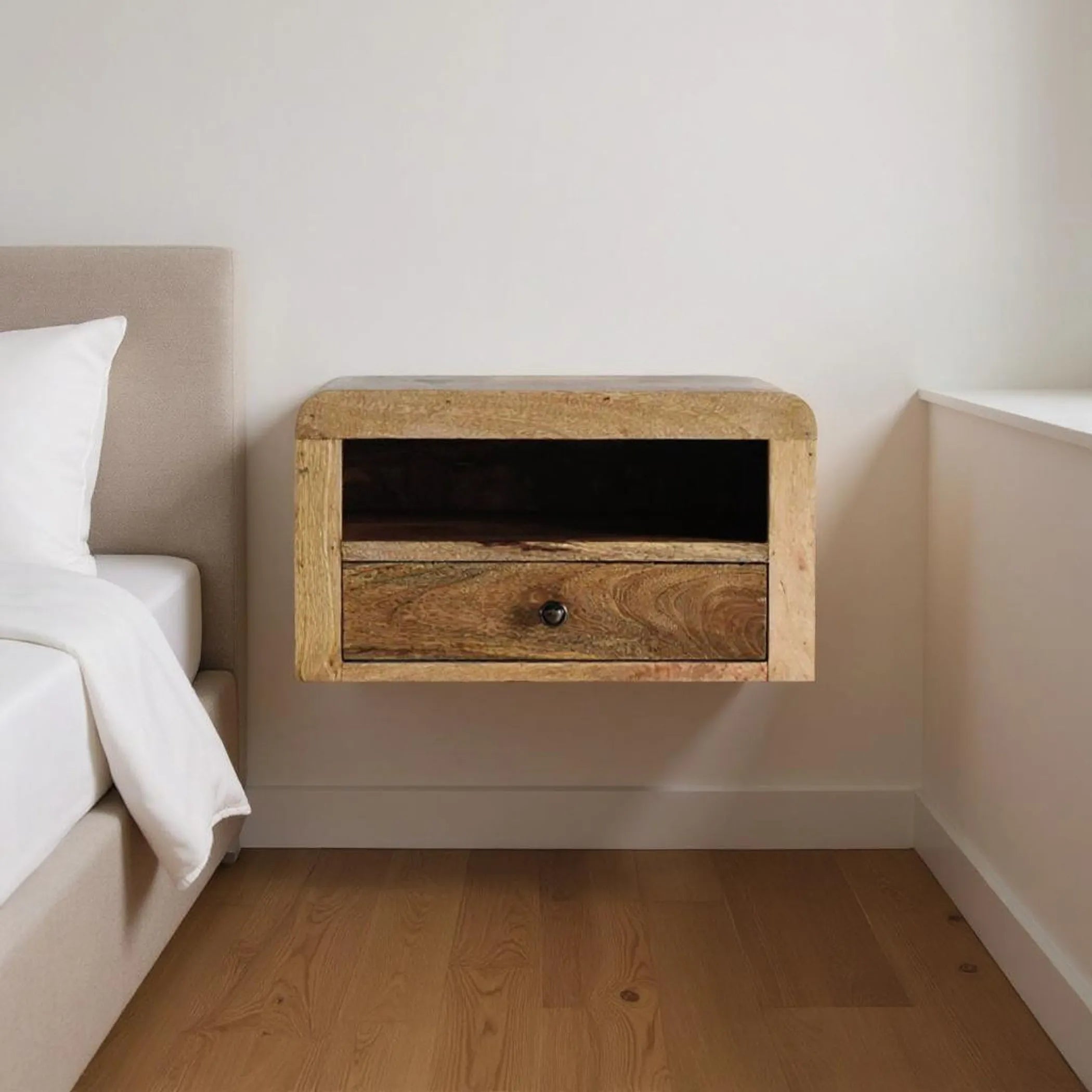 Solid Wood One Drawer Floating Nightstand
