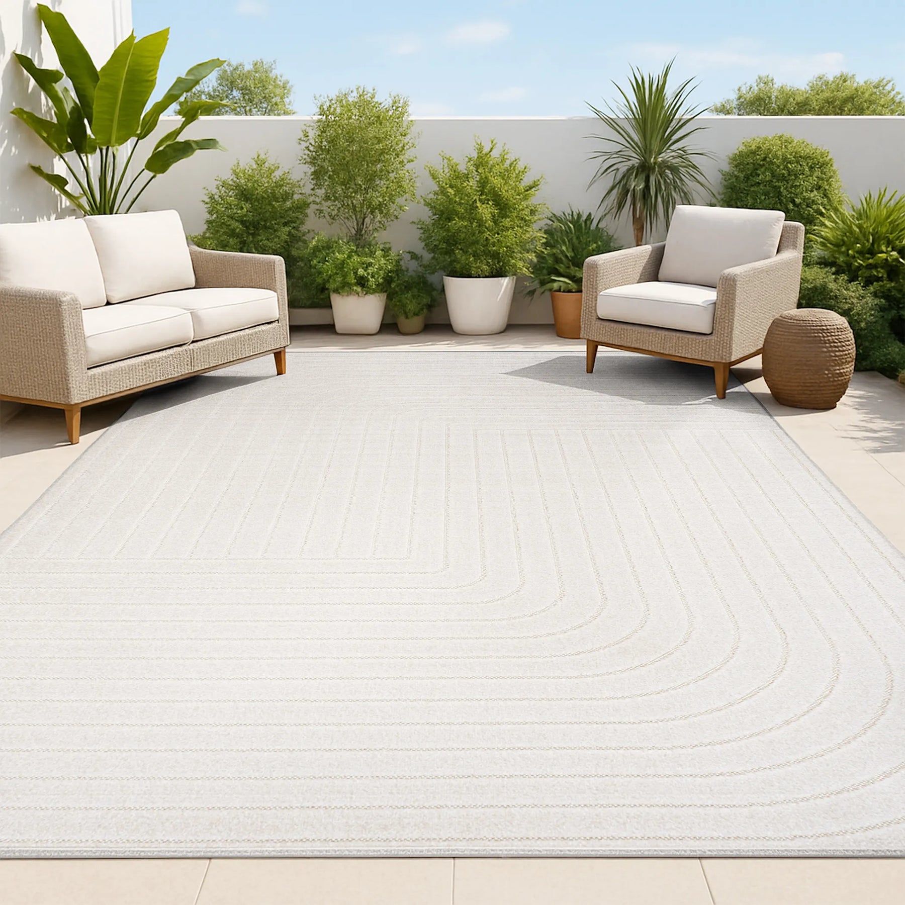12′ X 18′ Ivory And Cream Striped Indoor Outdoor Area Rug — view 3