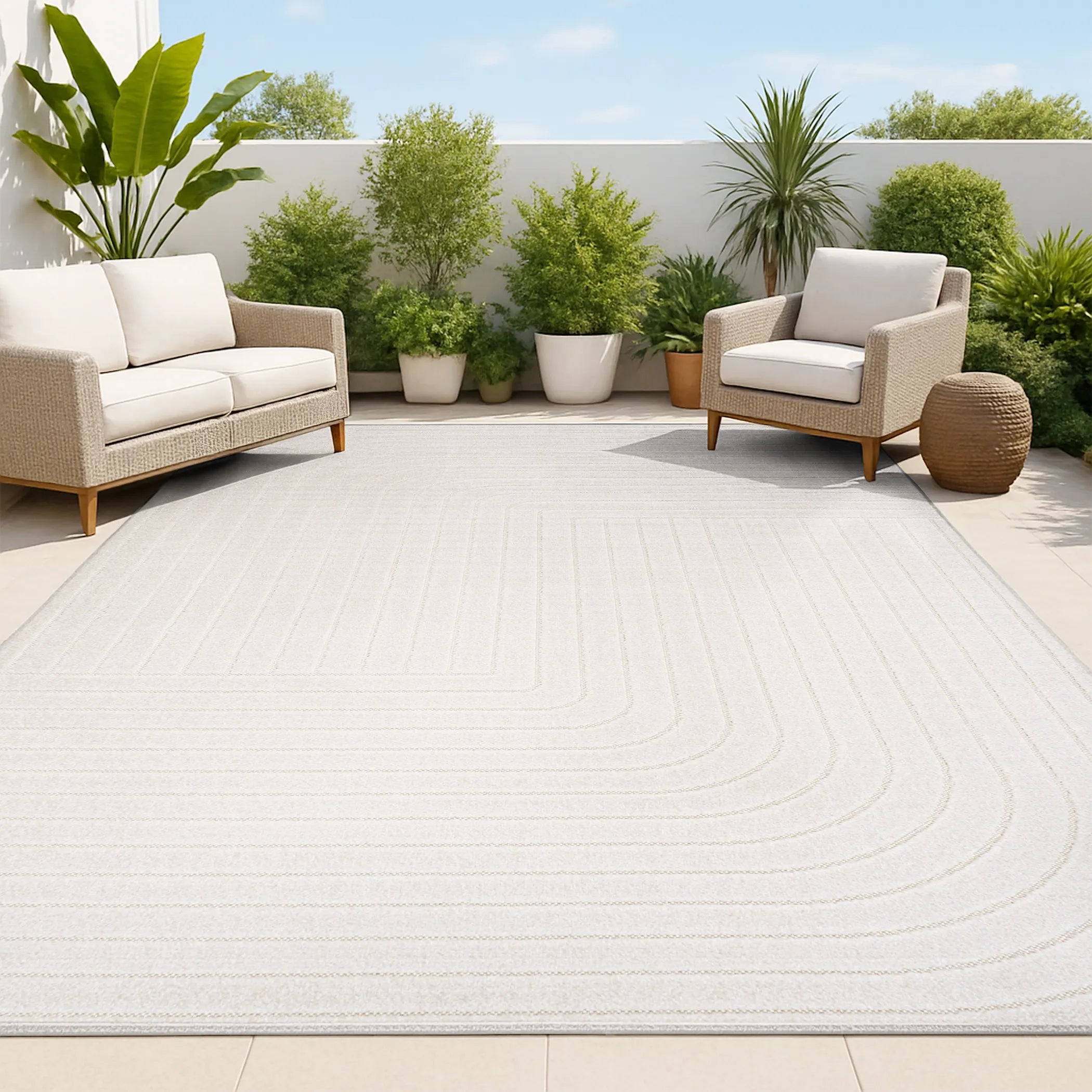 12′ X 18′ Ivory And Cream Striped Indoor Outdoor Area Rug — view 3