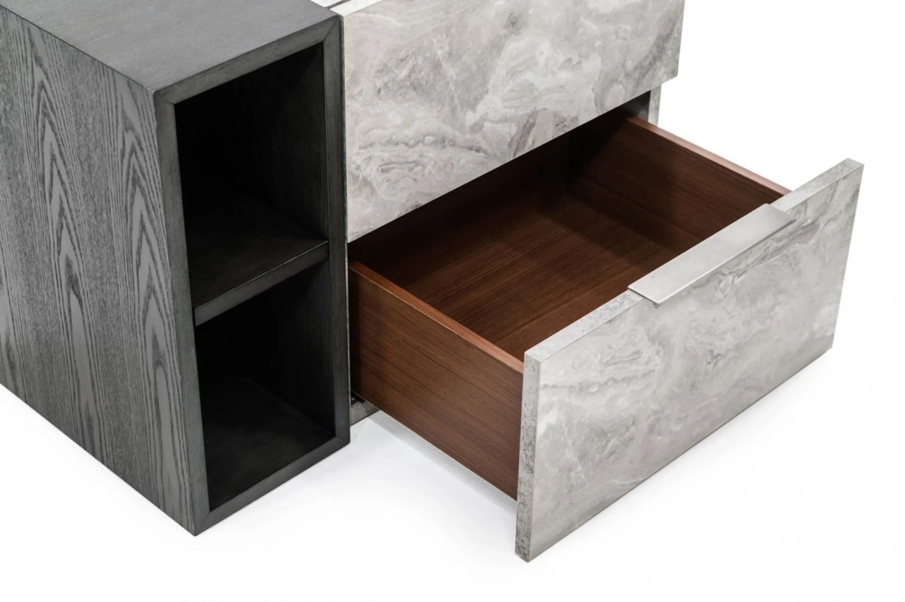 Contempo Gray Faux Marble and Gray Two Drawer Nightstand — view 3
