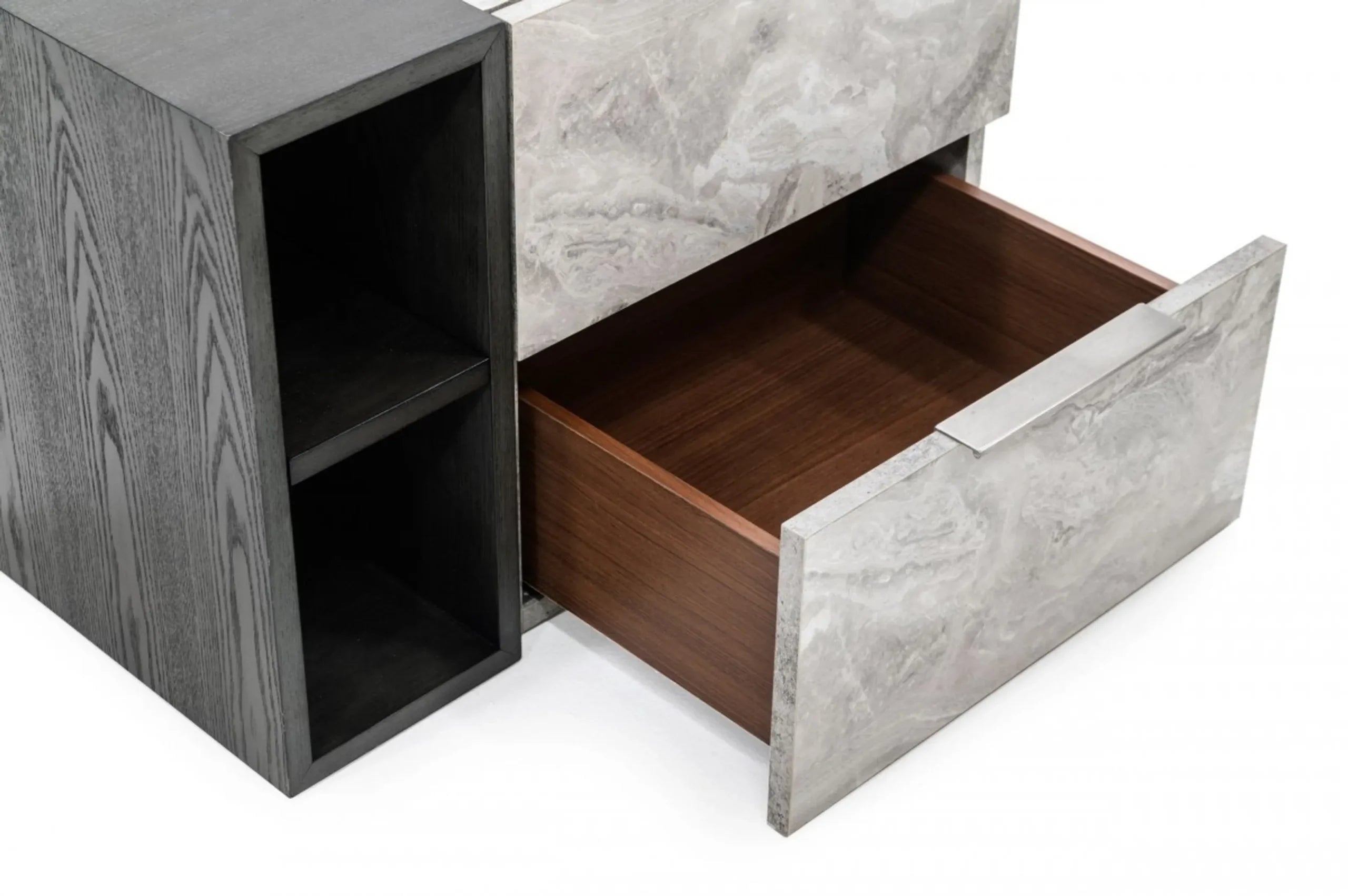 Contempo Gray Faux Marble and Gray Two Drawer Nightstand — view 3