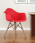 Red And Natural Heavy Duty Plastic And Solid Wood Dining Arm Chair