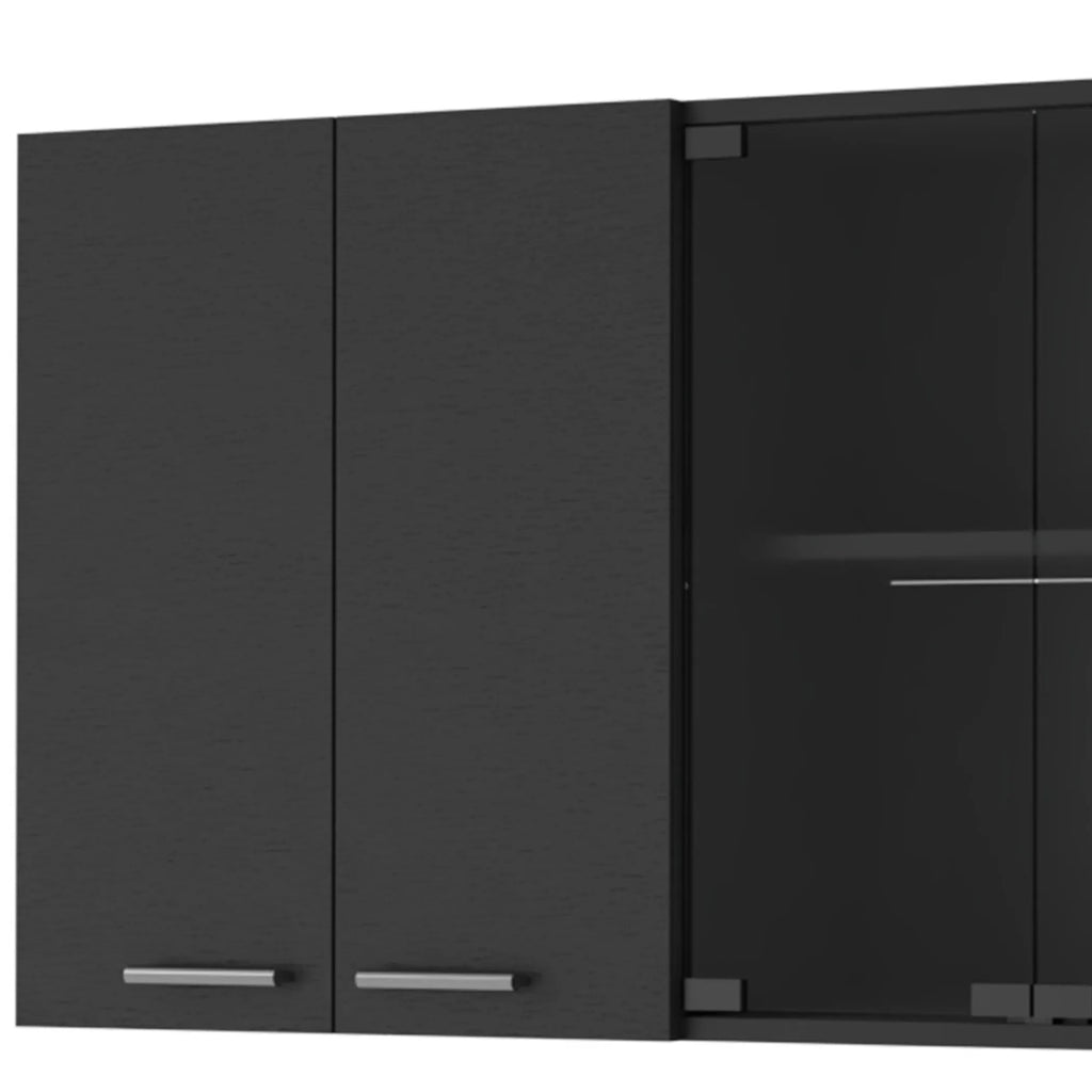59″ Black Wood Wall Mounted China Cabinet With Six Doors — view 4