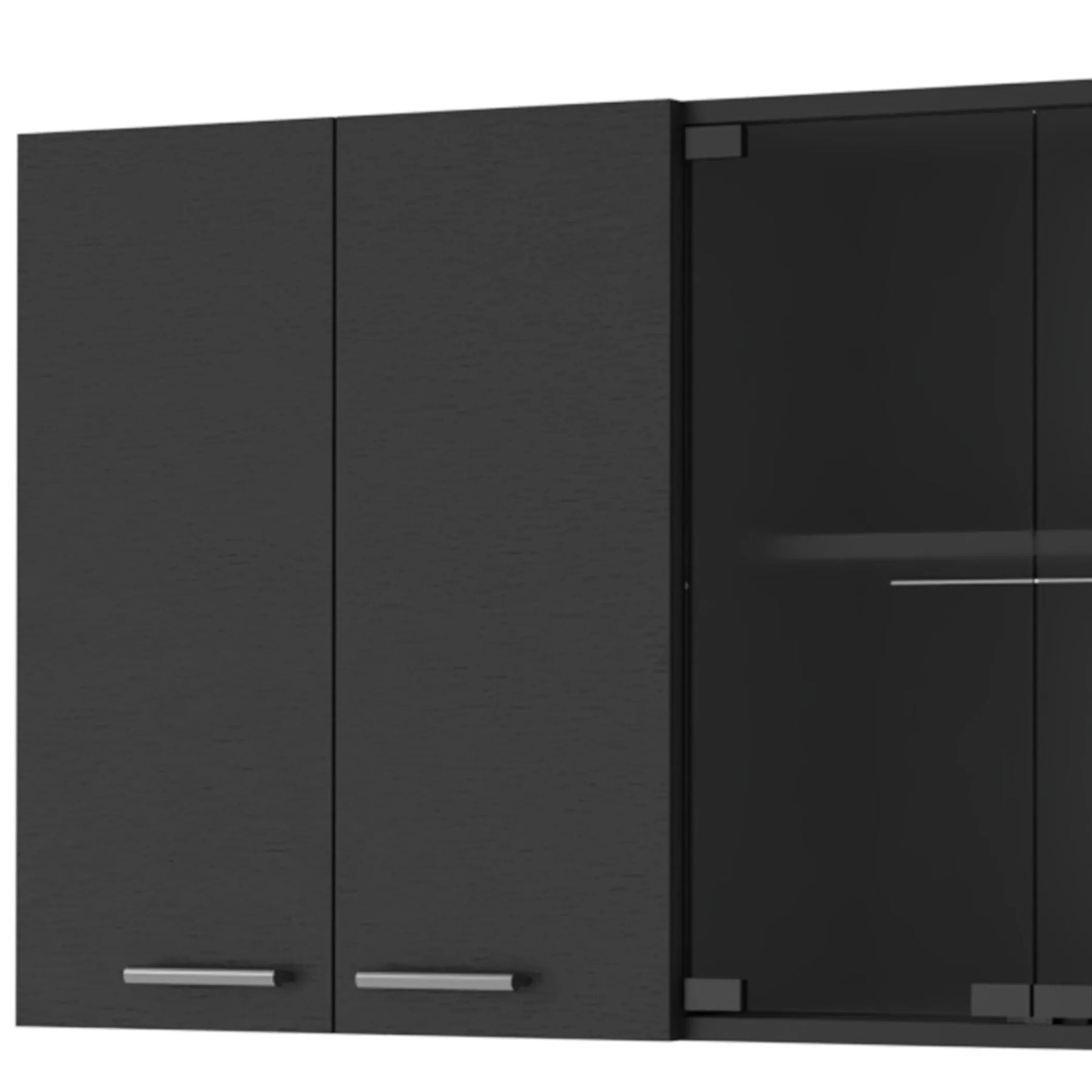 59″ Black Wood Wall Mounted China Cabinet With Six Doors — view 4