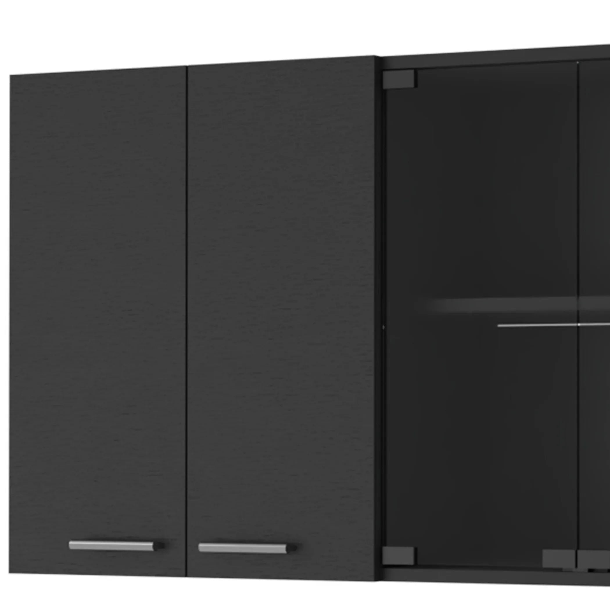 59″ Black Wood Wall Mounted China Cabinet With Six Doors — view 4