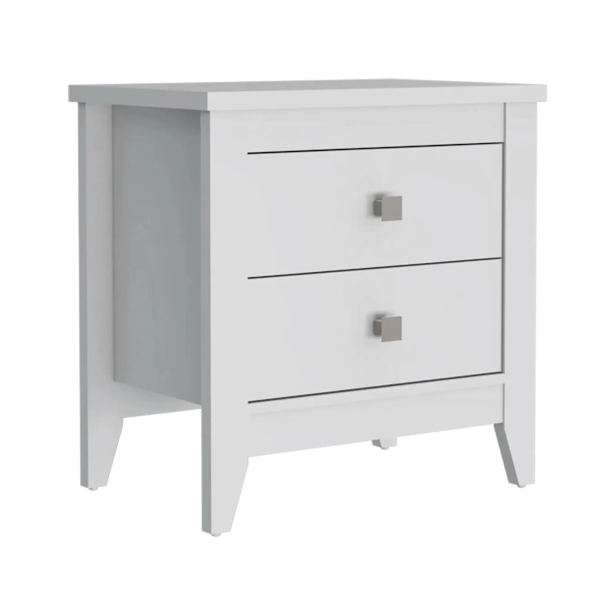 24″ White Two Drawer Faux Wood Nightstand