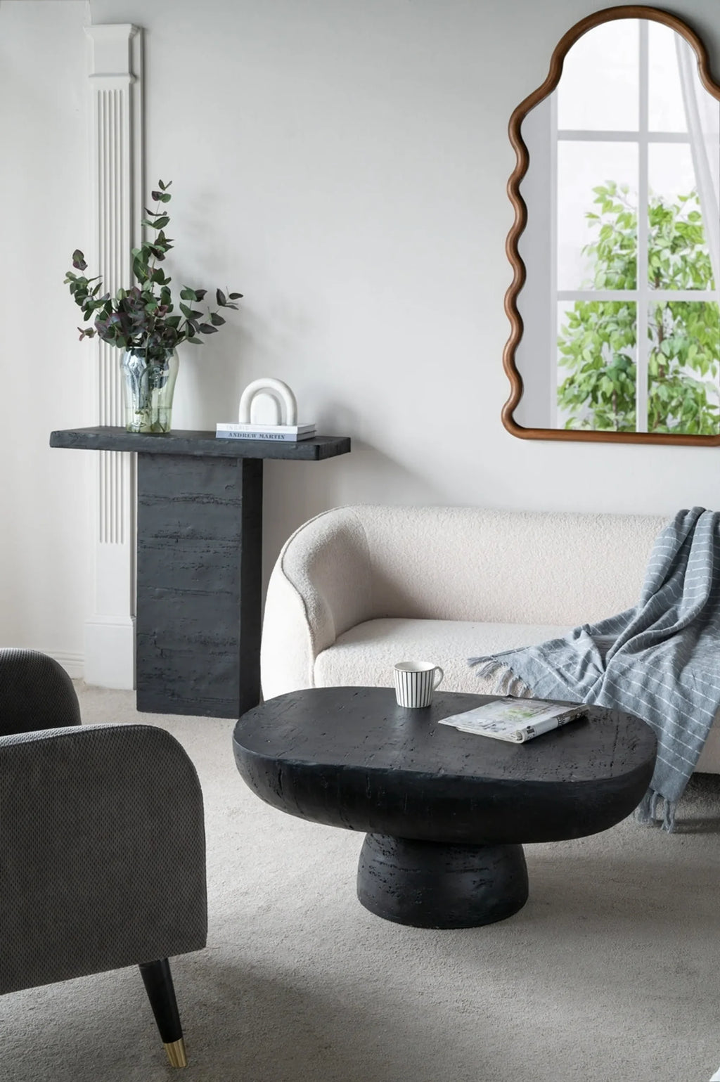 Black Rectangular Coffee Table With Pedestal Base — view 3