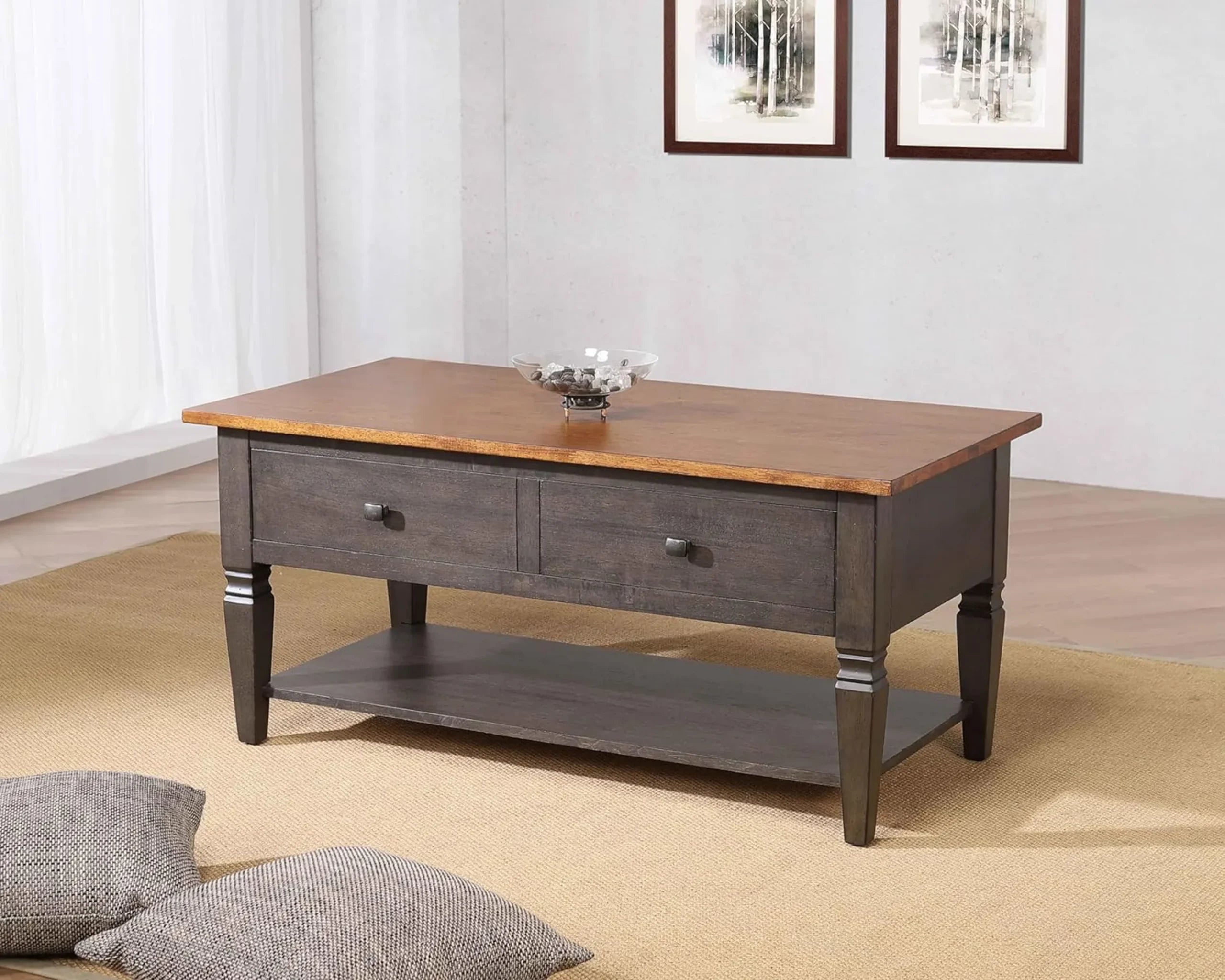 Sunset Trading Dakota 22×44 Rectangular Coffee Table with Drawers and Storage Shelf | Living Room Office Bedroom Cocktail Fu…