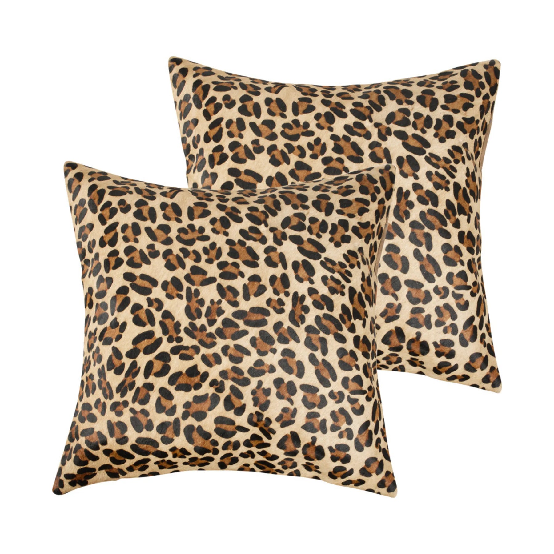 Set of Two 18″ Brown and Black Leopard Cowhide Throw Pillows — view 2