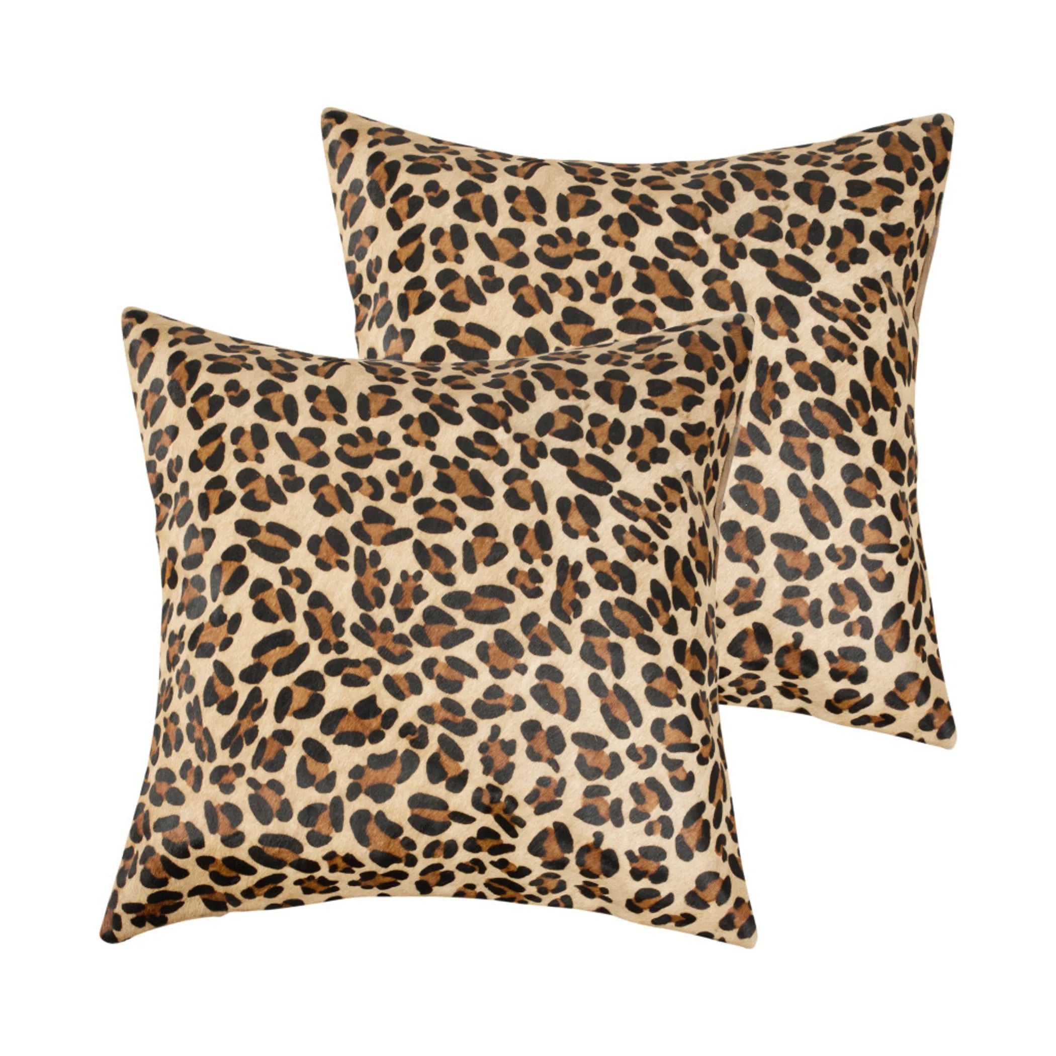 Set of Two 18″ Brown and Black Leopard Cowhide Throw Pillows — view 2