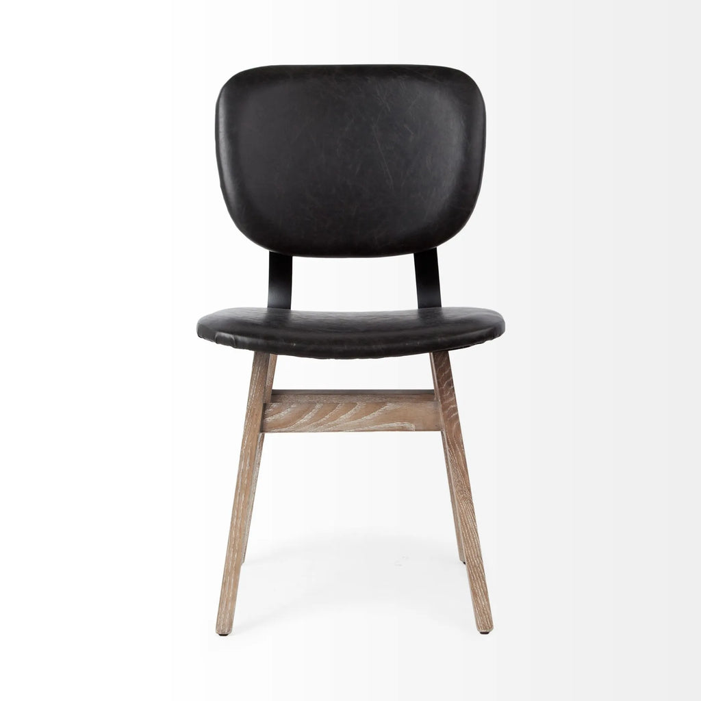 Set Of Two Black And Brown Upholstered Faux leather Open Back Side Chairs — view 2