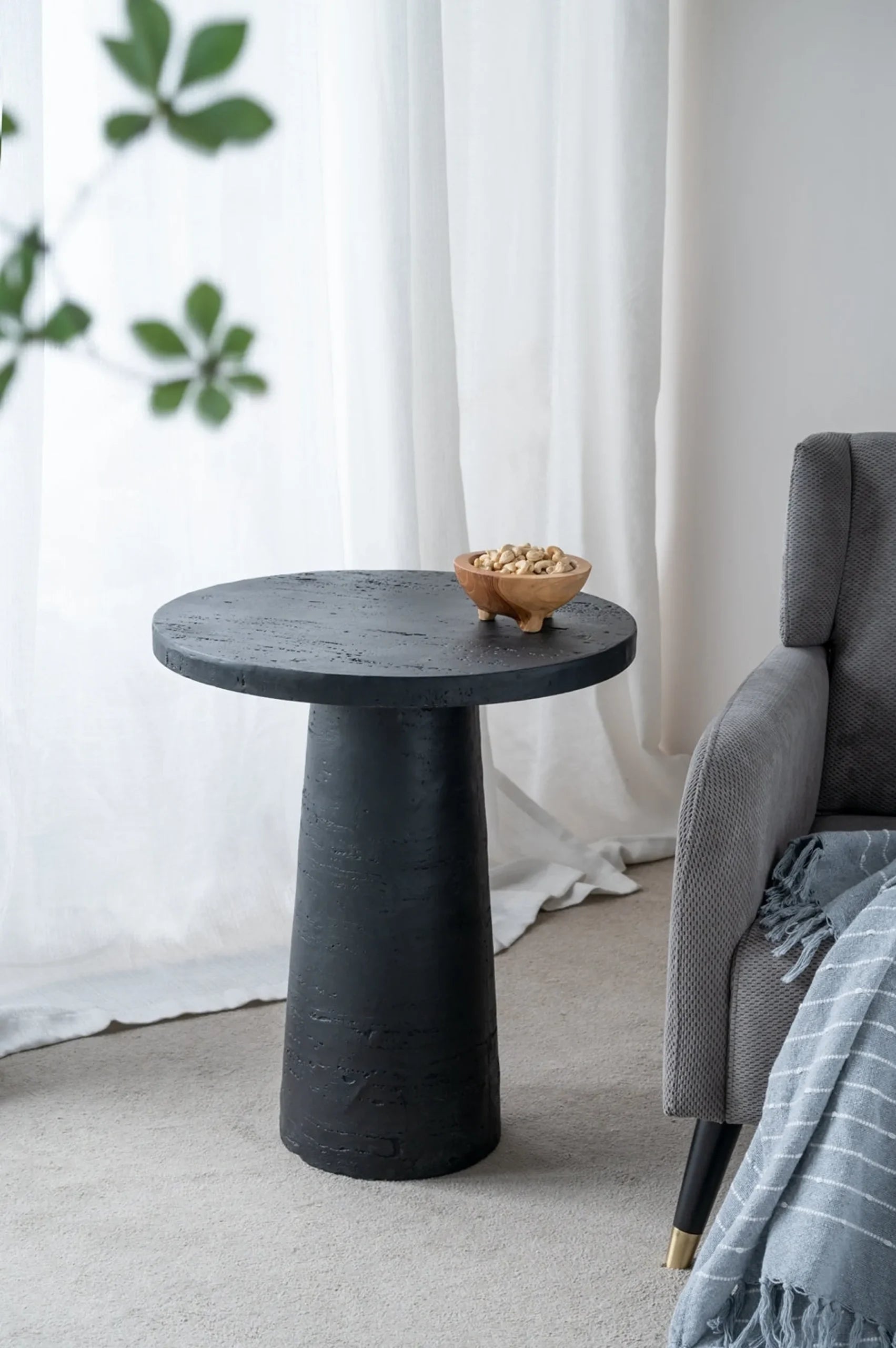 Black Round Side Table with Pedestal Base — view 4
