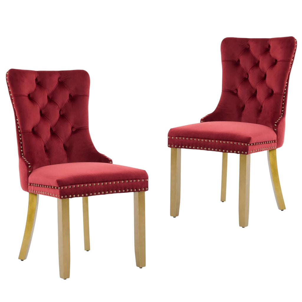 Set of Two Tufted Velvet And Solid Wood Dining Side Chairs — view 3
