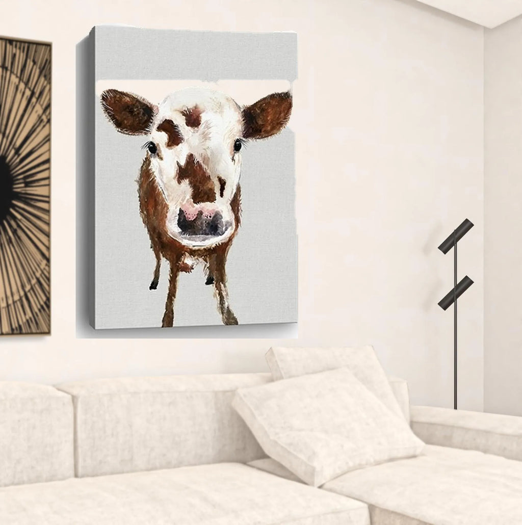 48″ x 32″ Brown and White Baby Cow Face Canvas Wall Art — view 3