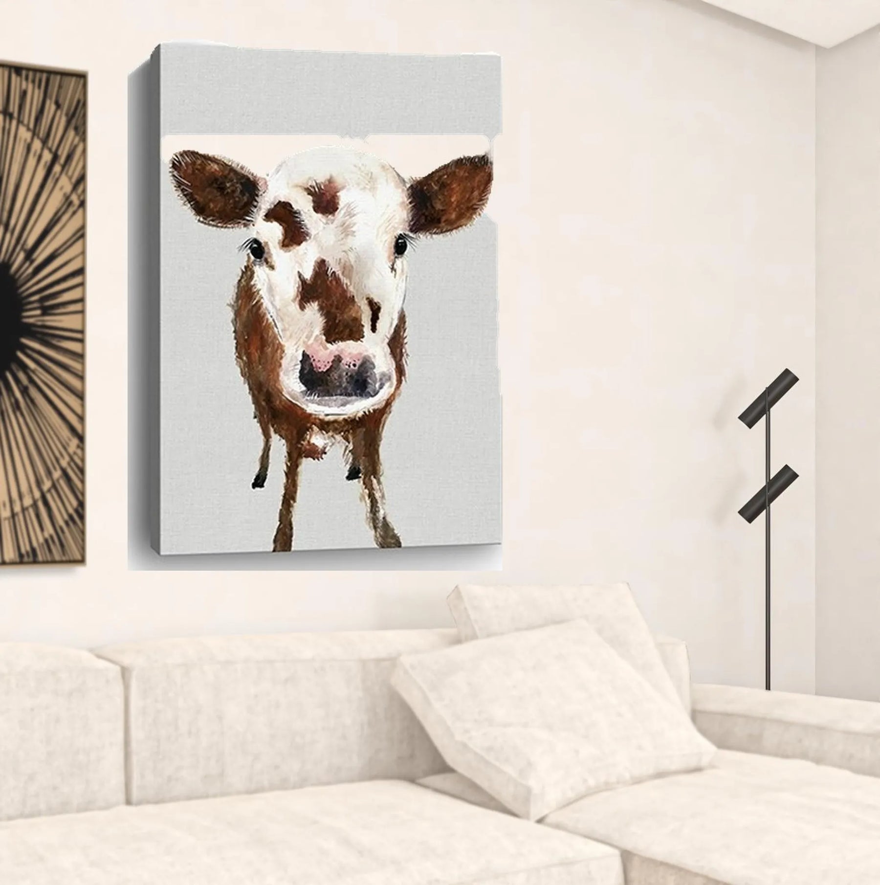 48″ x 32″ Brown and White Baby Cow Face Canvas Wall Art — view 3