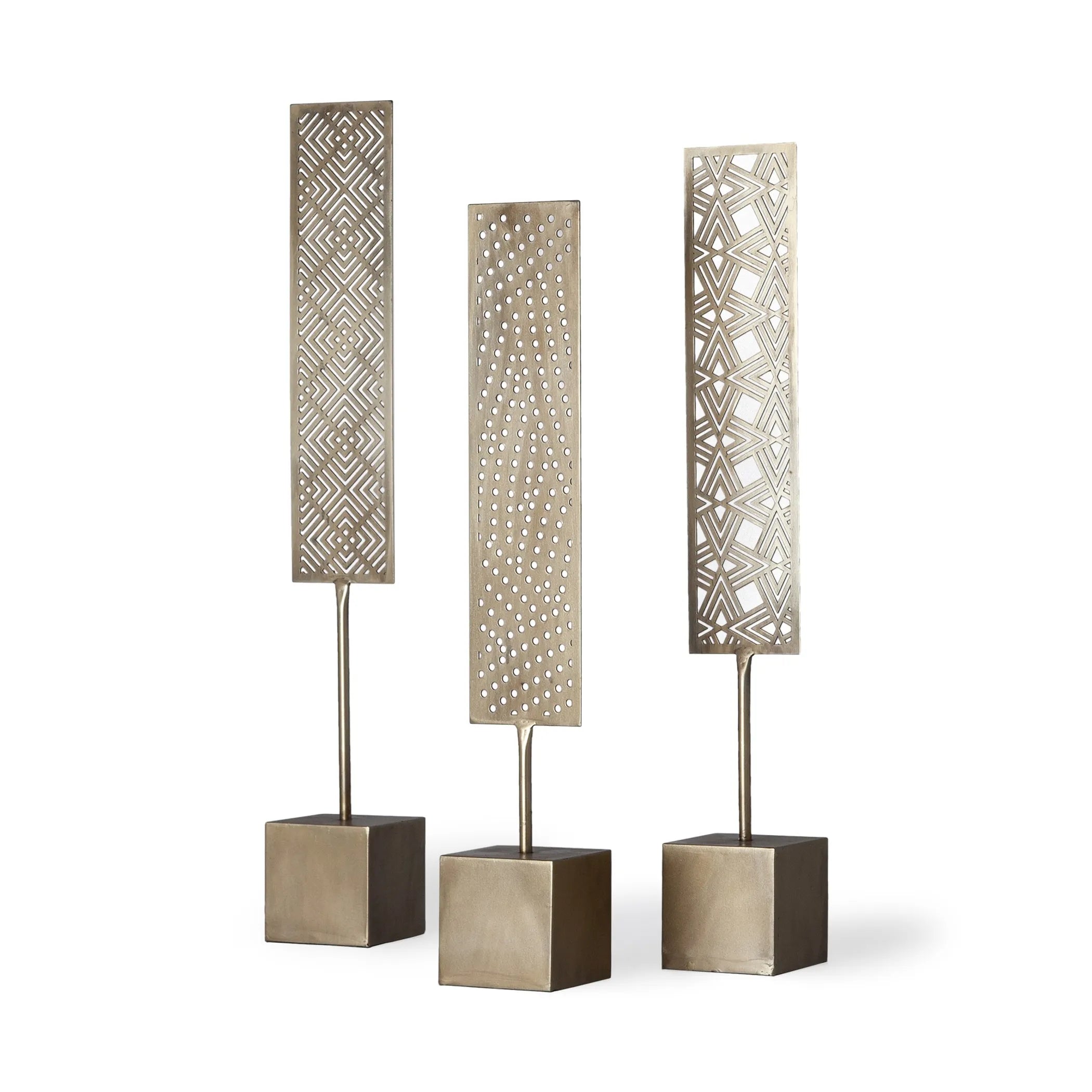 Set Of Three Gold Abstract Metal Cutout Tabletop Decor Pieces — view 2