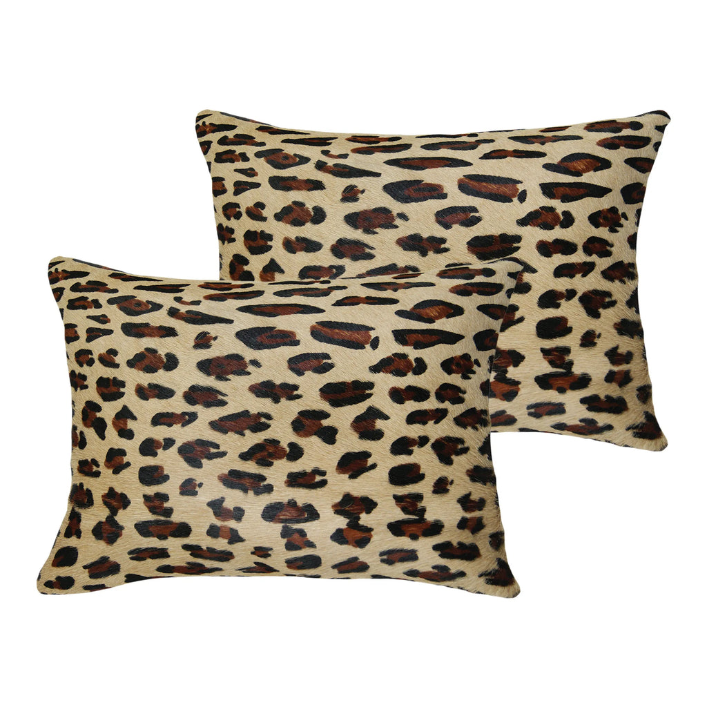 Set of Two 12″ X 20″ Brown and Black Leopard Cowhide Lumbar Throw Pillows — view 4