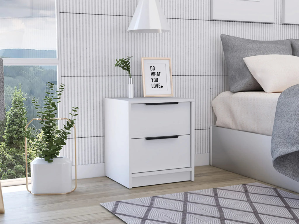 Stylish White Two Drawer Nightstand — view 3