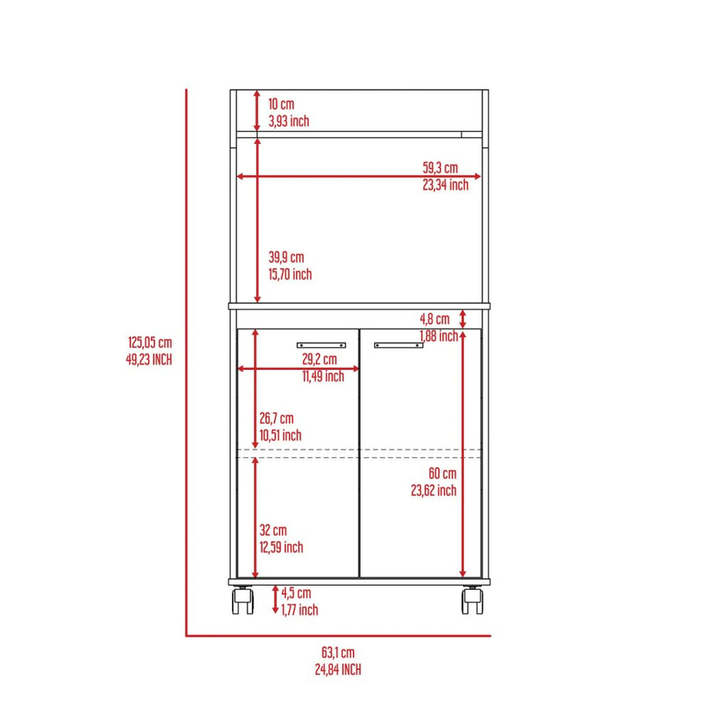 Kira Kitchen Kart, Double Door Cabinet, One Open Shelf, Two Interior Shelves — view 4
