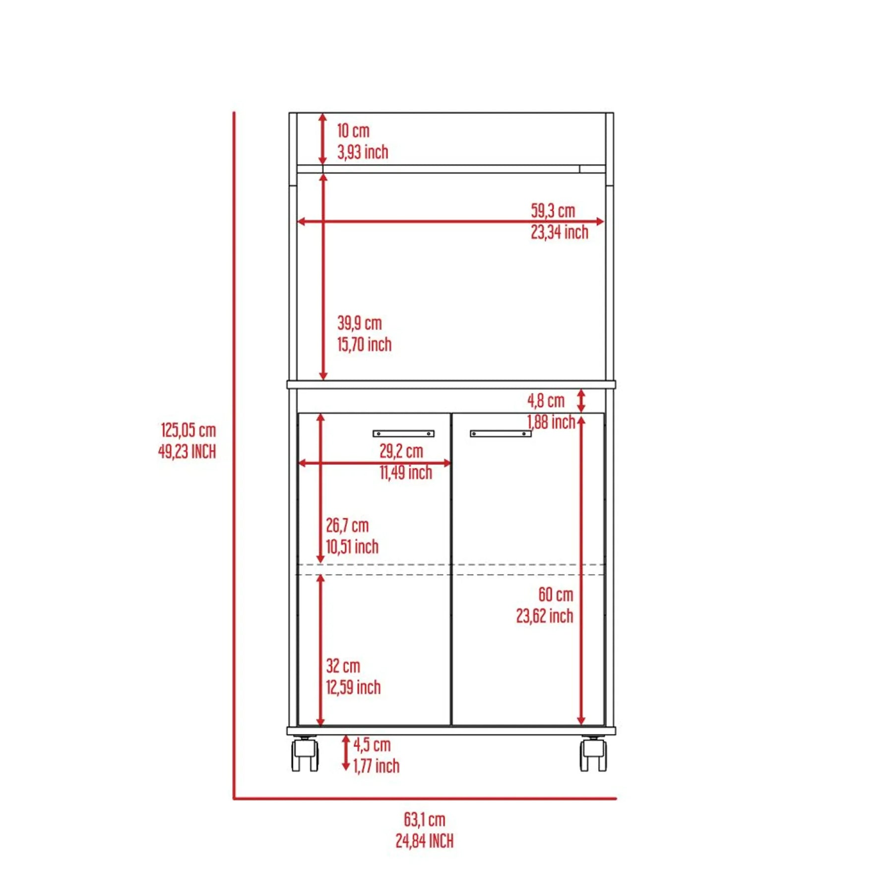 Kira Kitchen Kart, Double Door Cabinet, One Open Shelf, Two Interior Shelves — view 4