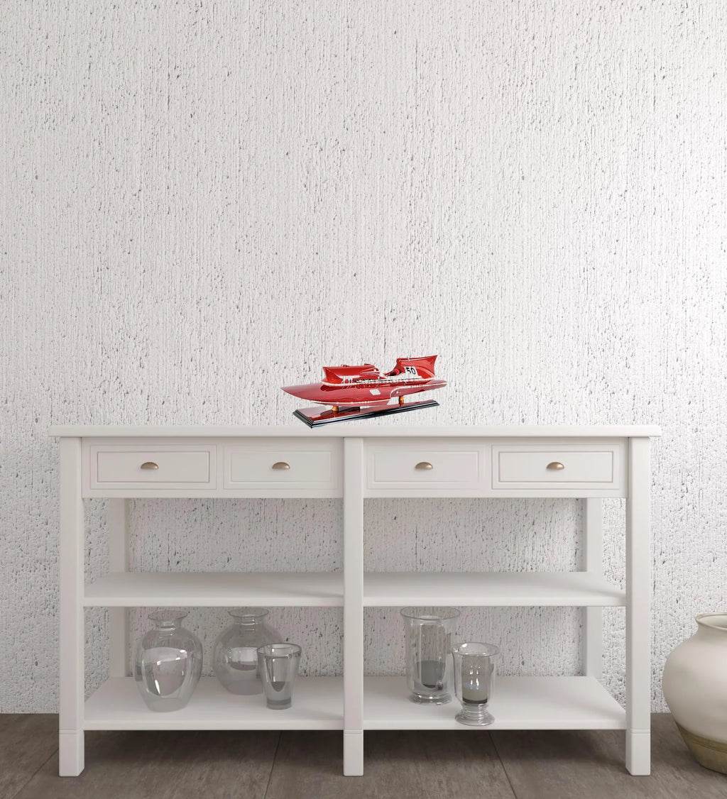 7″ Red Manufactured Wood Hand Painted Decorative Boat — view 2