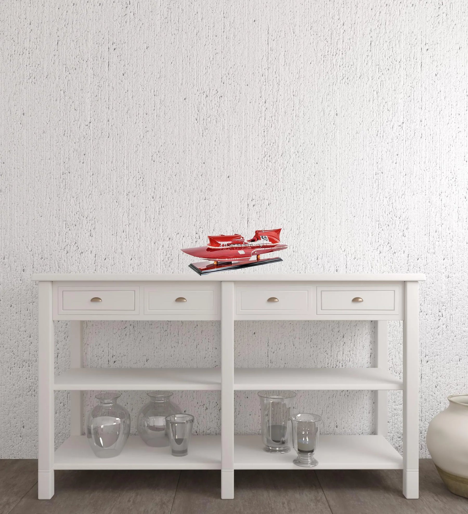 7″ Red Manufactured Wood Hand Painted Decorative Boat — view 2
