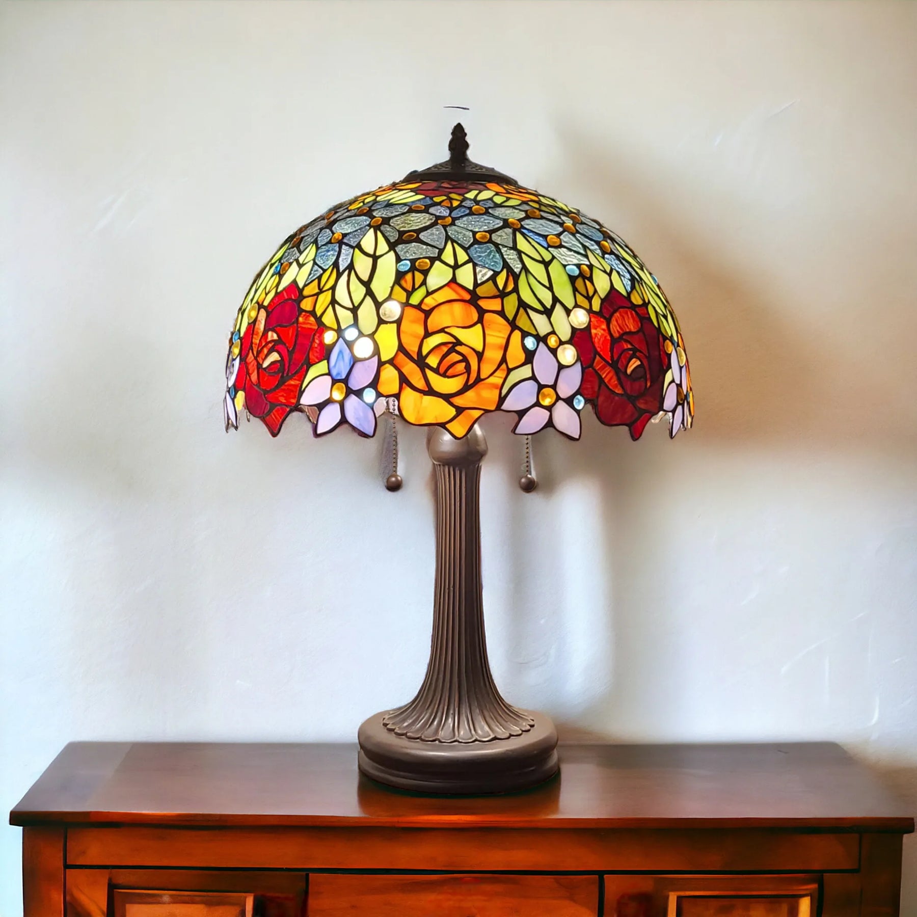 24″ Dark Brown Metal Two Light Candlestick Table Lamp With Orange Shade