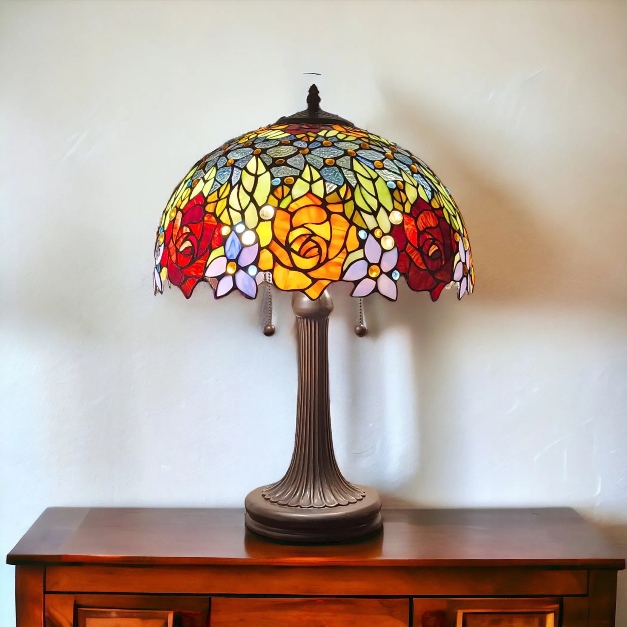 24″ Dark Brown Metal Two Light Candlestick Table Lamp With Orange Shade