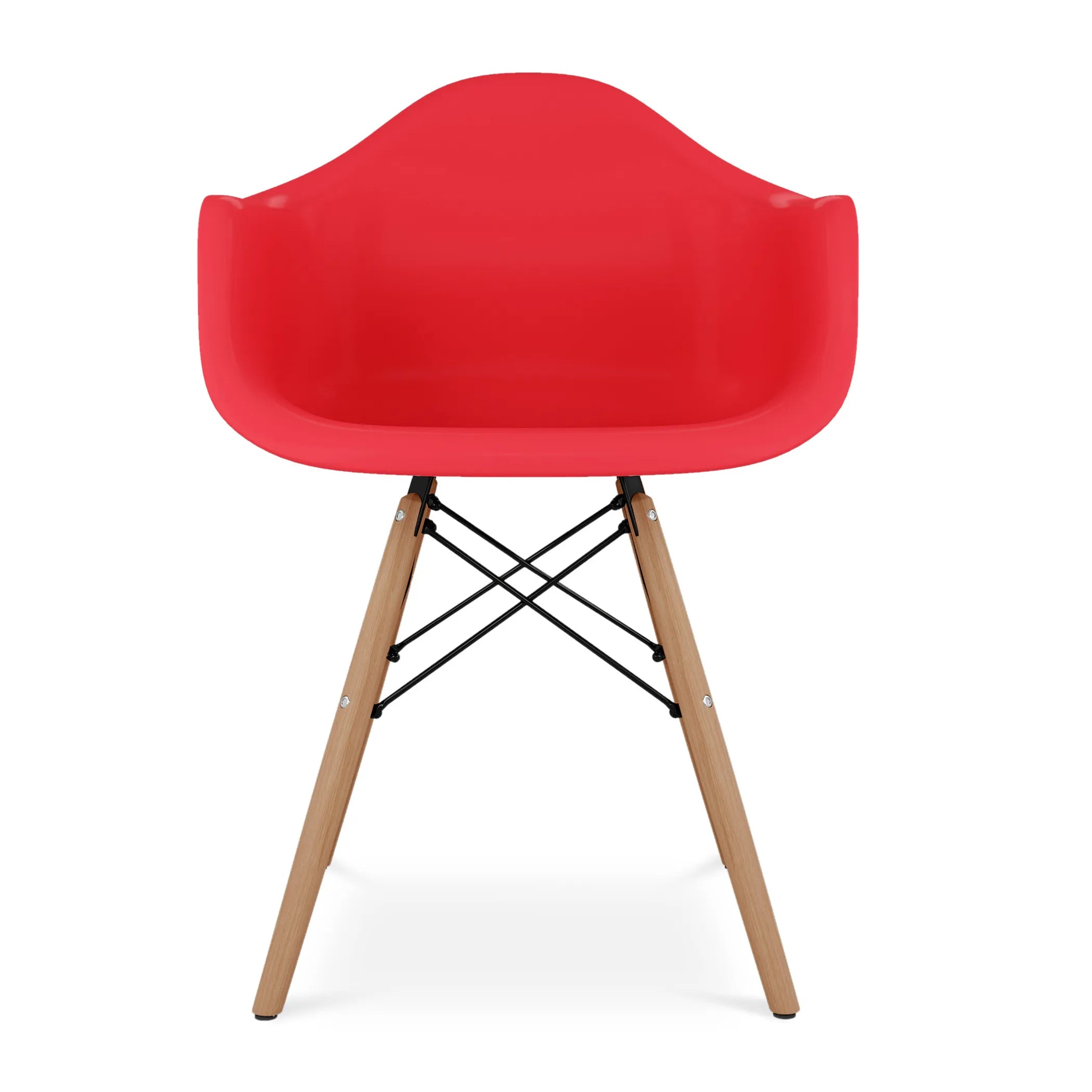 Red And Natural Heavy Duty Plastic And Solid Wood Dining Arm Chair — view 2