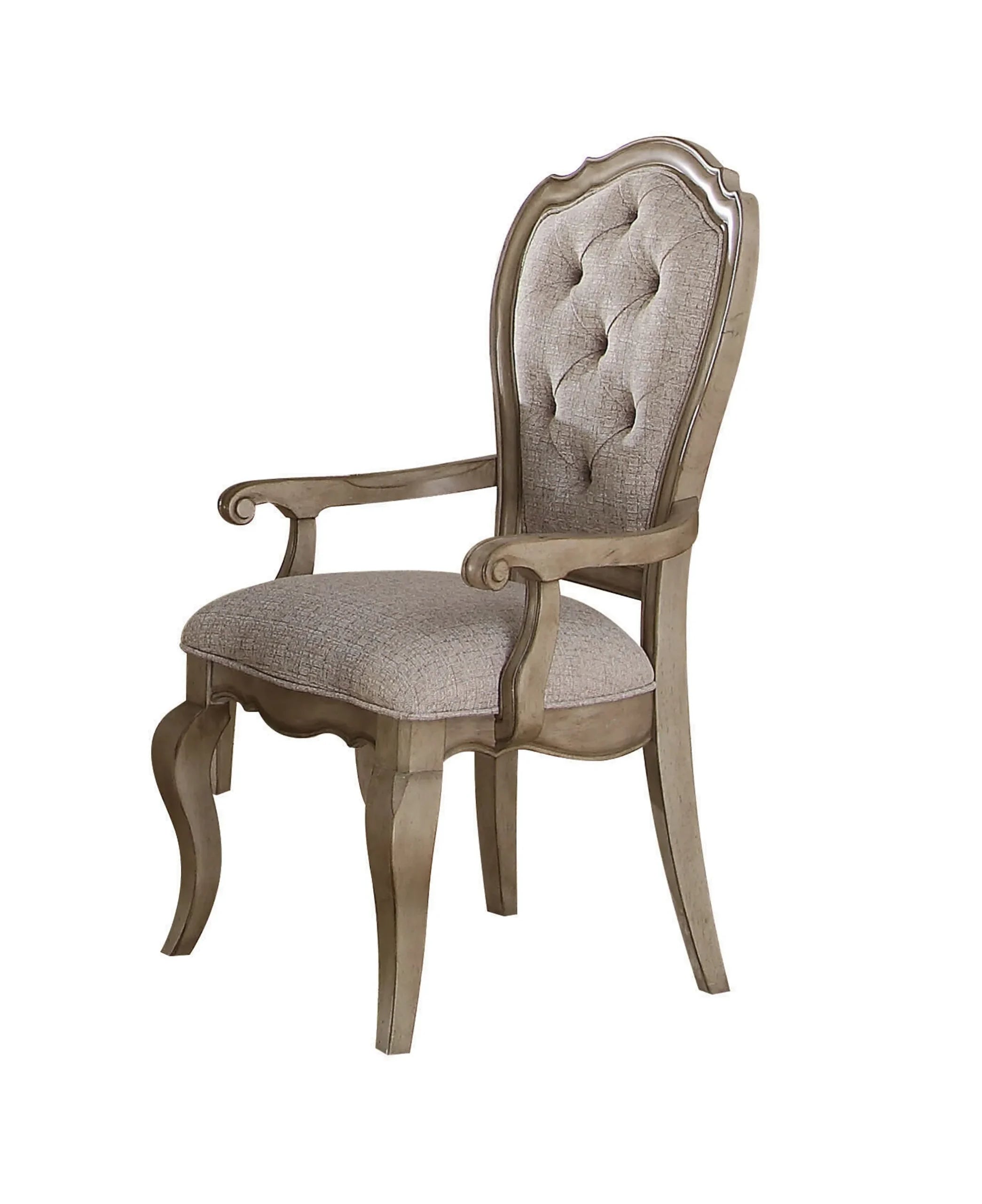 Set of Two Upholstered Fabric And Solid Wood Dining Arm Chairs — view 3