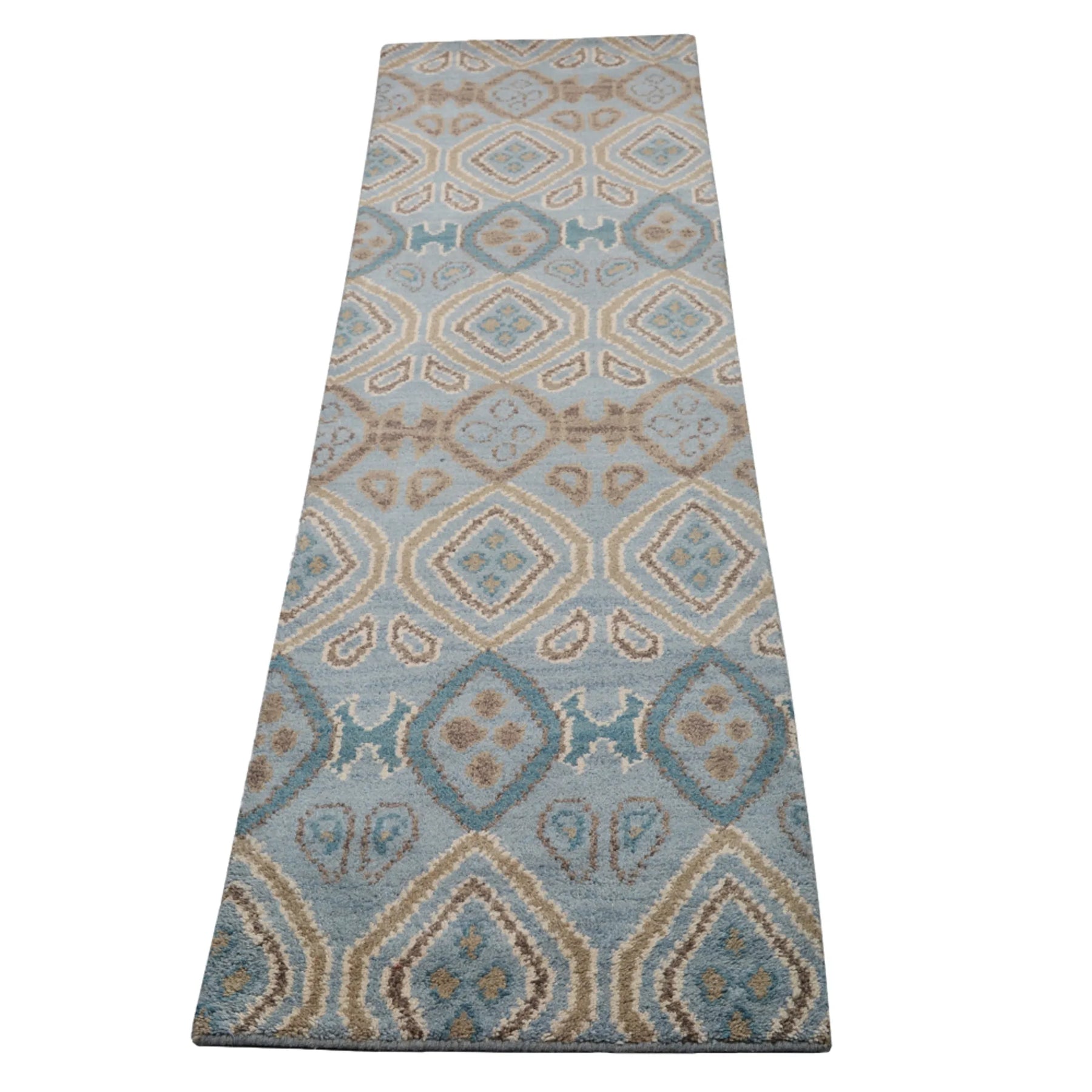 Rugsotic Carpets Hand Knotted Wool 2’6”x10′ Runner Area Rug Geometric — view 3