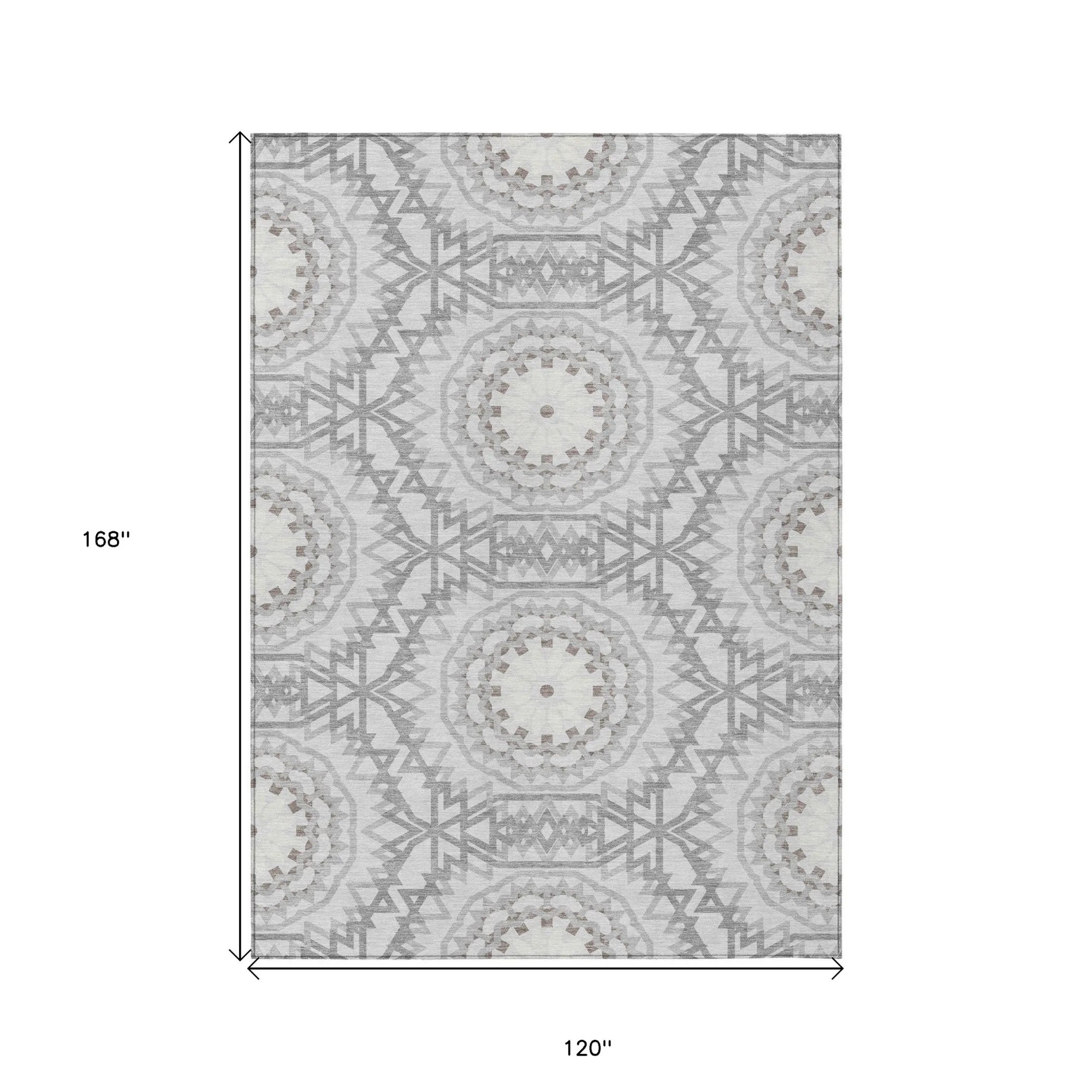 10′ X 14′ Silver Ivory And Gray Floral Medallion Washable Indoor Outdoor Area Rug — view 3
