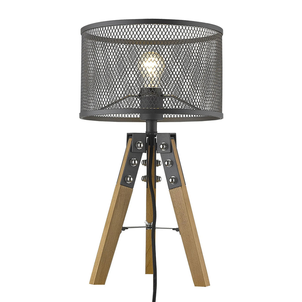 20″ Brown Solid Wood Tripod Table Lamp With Black Drum Shade — view 3