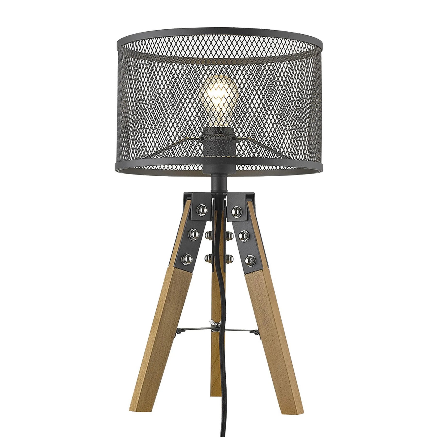 20″ Brown Solid Wood Tripod Table Lamp With Black Drum Shade — view 3
