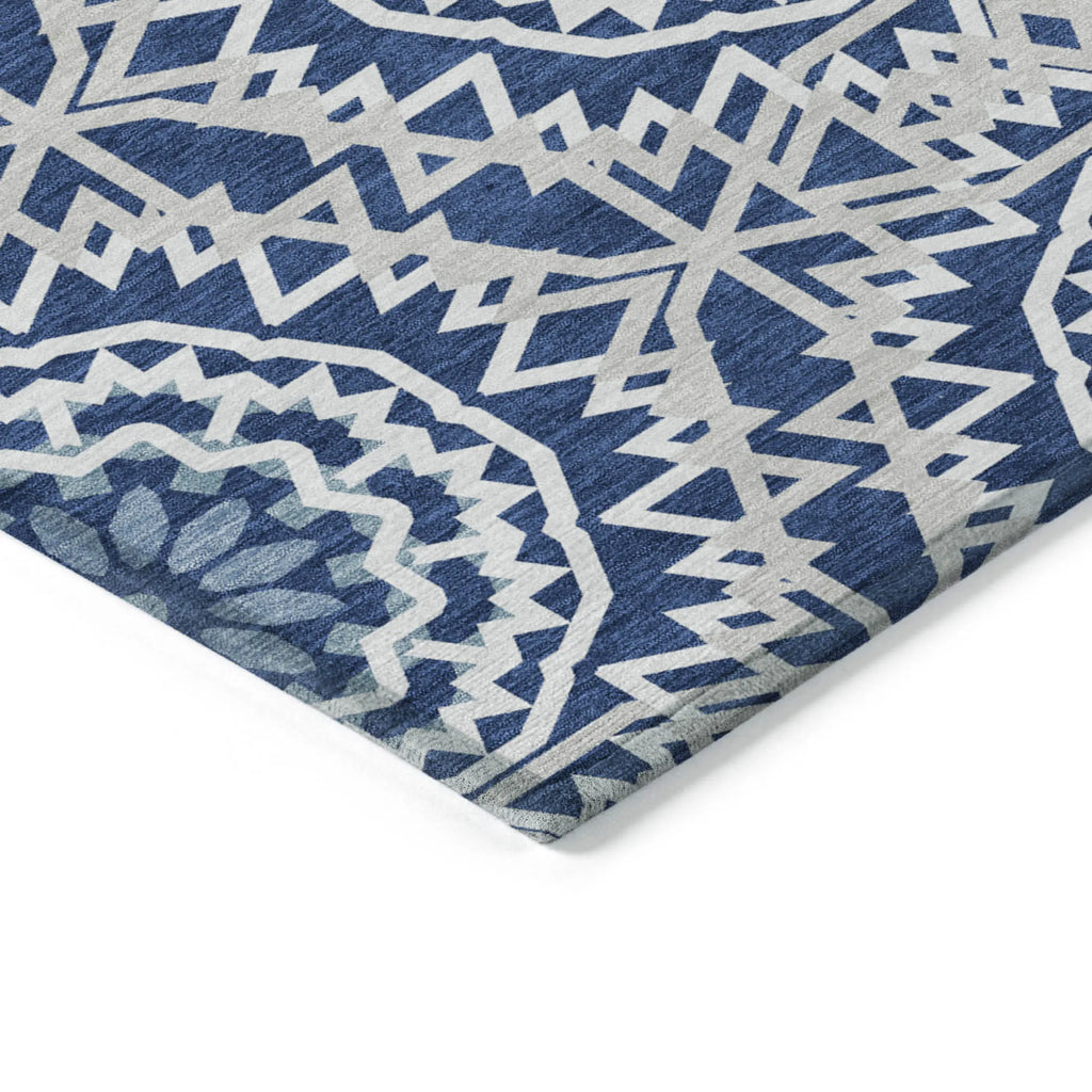 10′ X 14′ Navy Blue Ivory And Gray Floral Medallion Washable Indoor Outdoor Area Rug — view 4