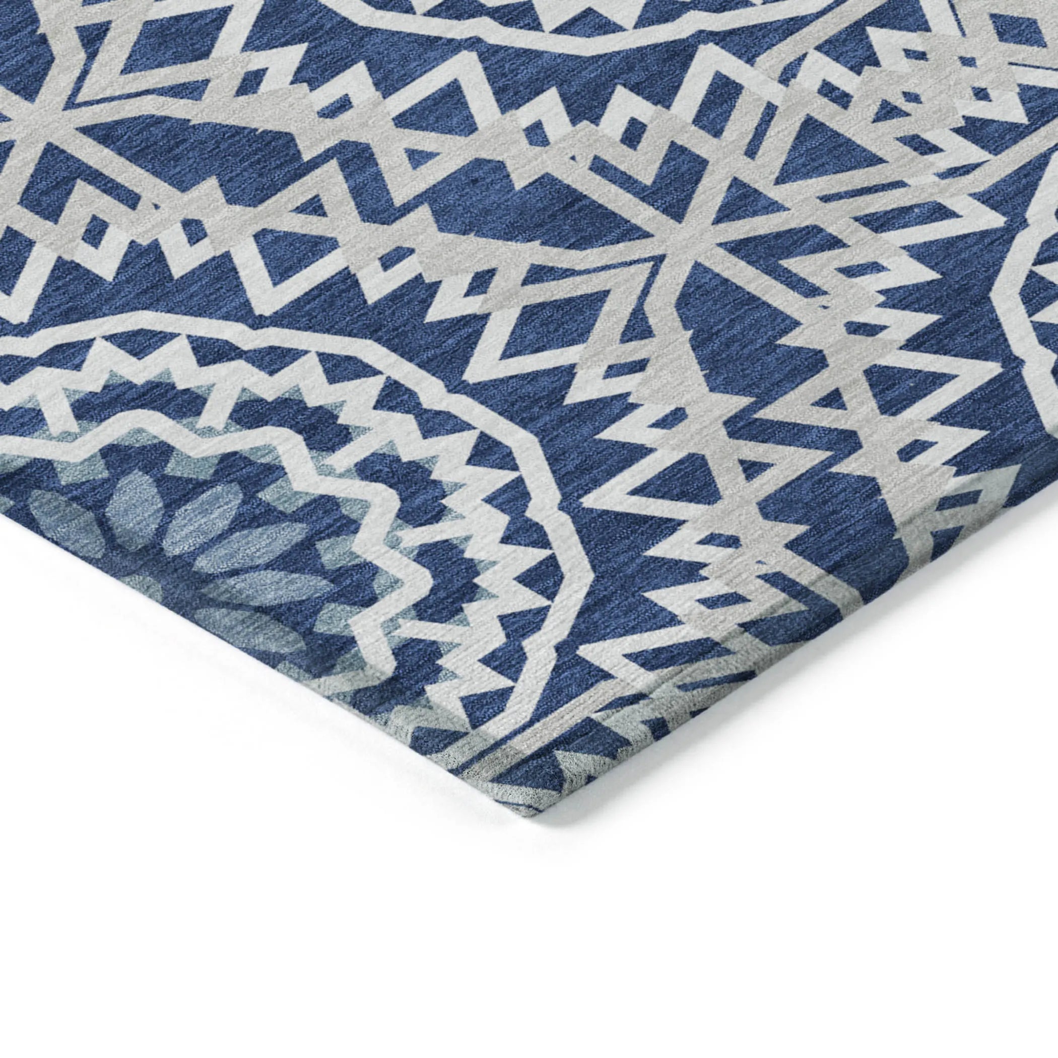 10′ X 14′ Navy Blue Ivory And Gray Floral Medallion Washable Indoor Outdoor Area Rug — view 4
