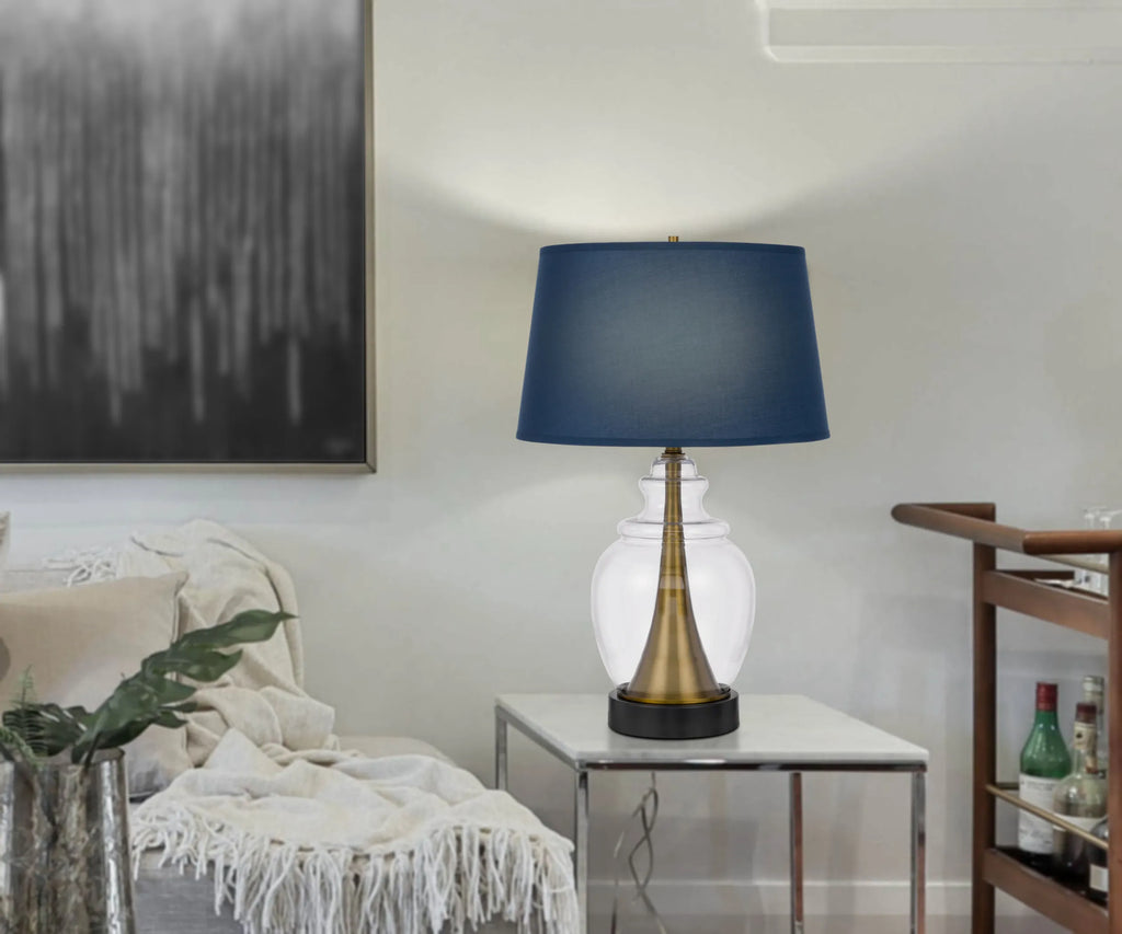 30″ Black Metal Urn Table Lamp With Navy Blue Empire Shade — view 2