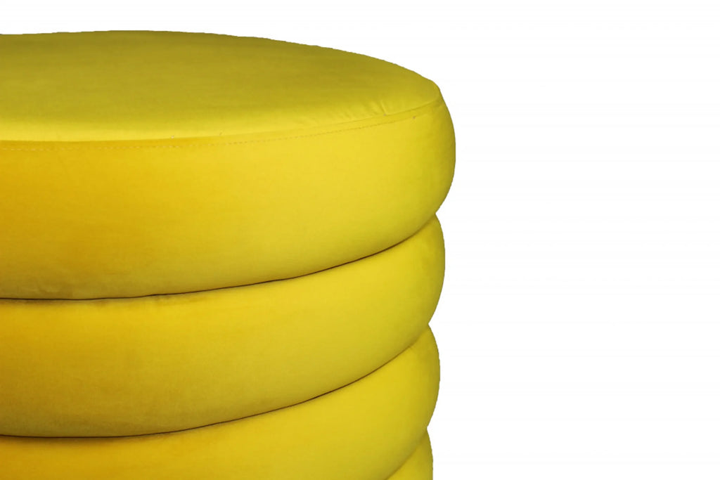 21″ Yellow Velvet Tufted Round Cocktail Ottoman — view 3