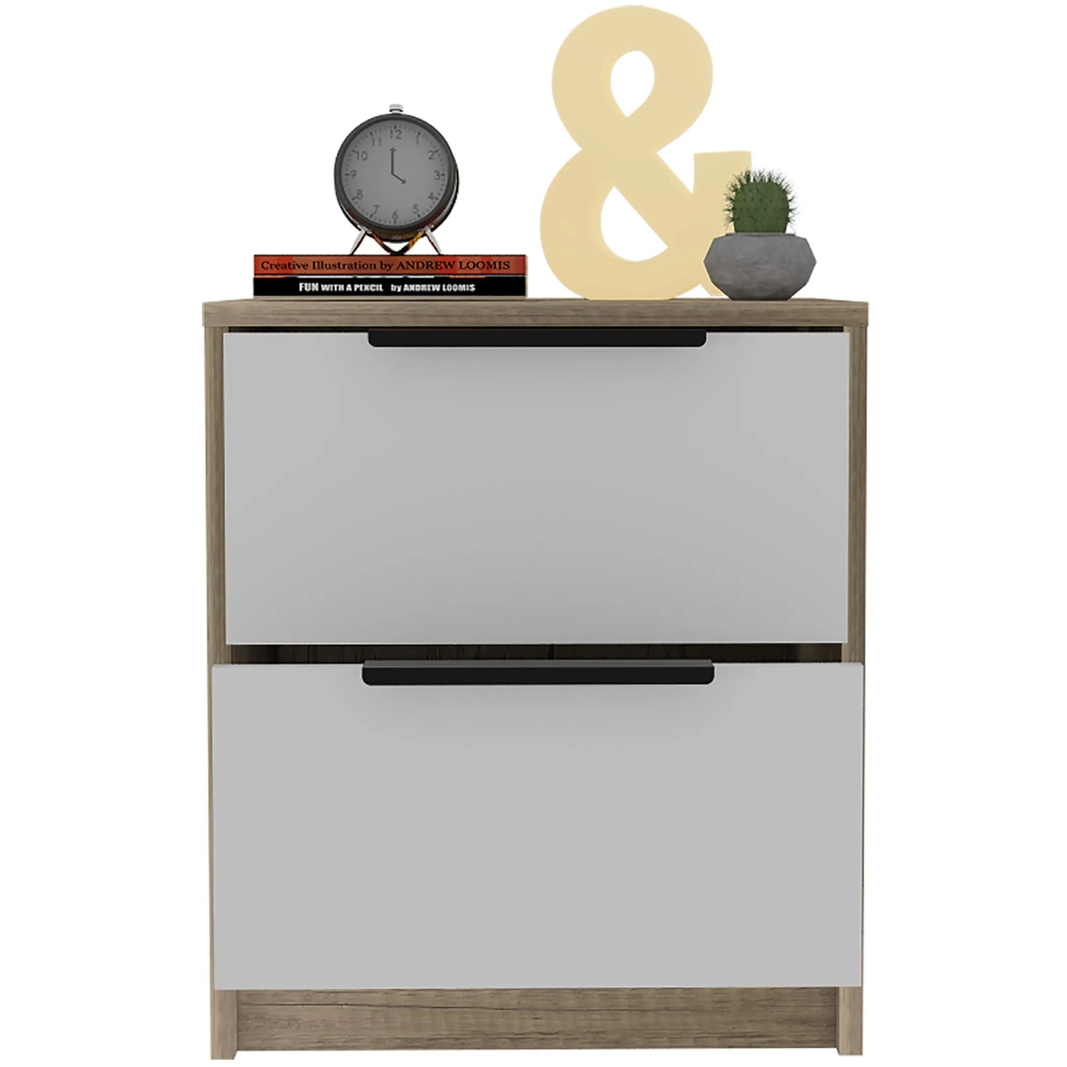 Mod Light Oak and White Two Drawer Nightstand — view 3