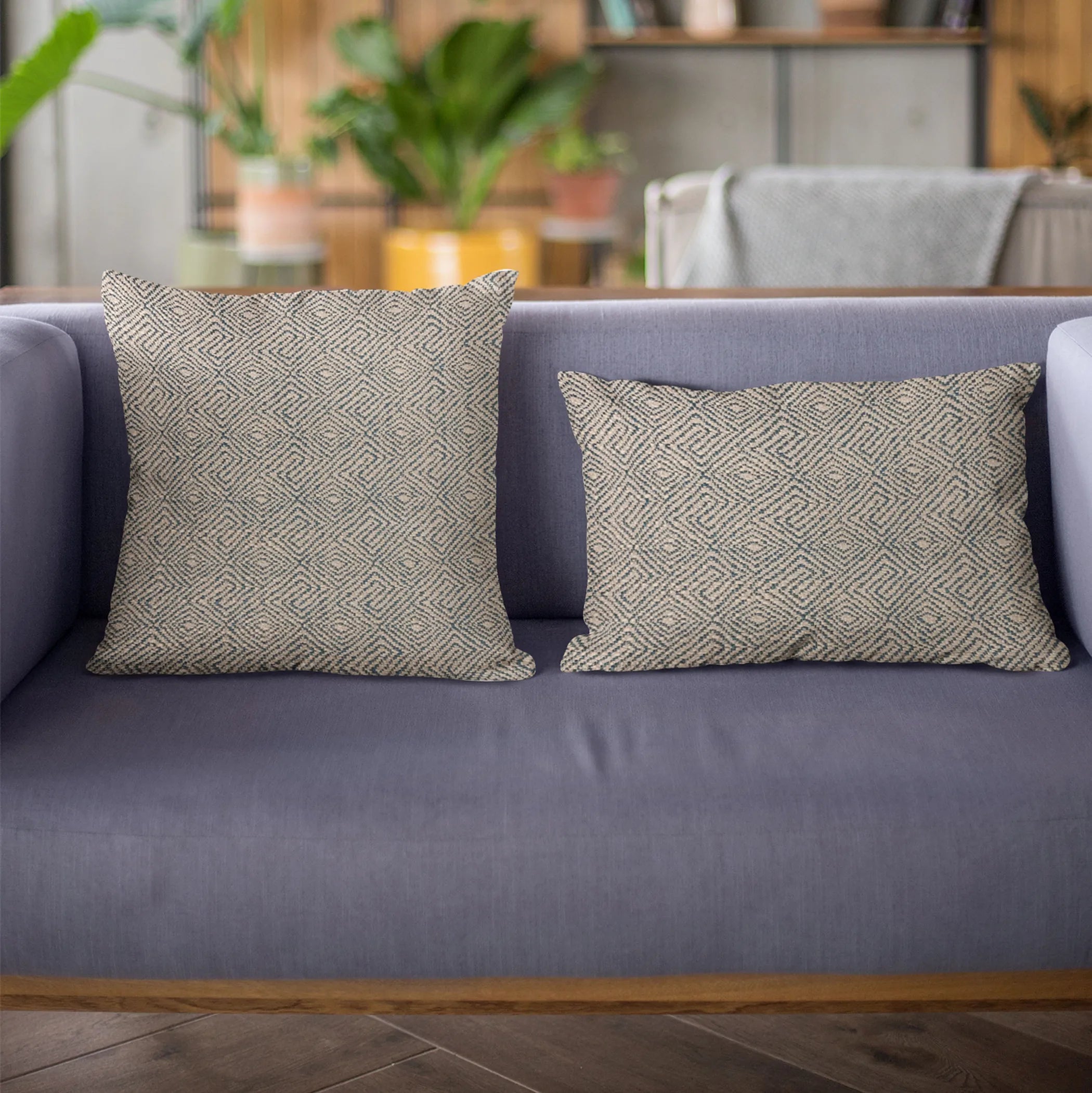 Plutus Blue Gem Plaid Luxury Throw Pillow — view 3