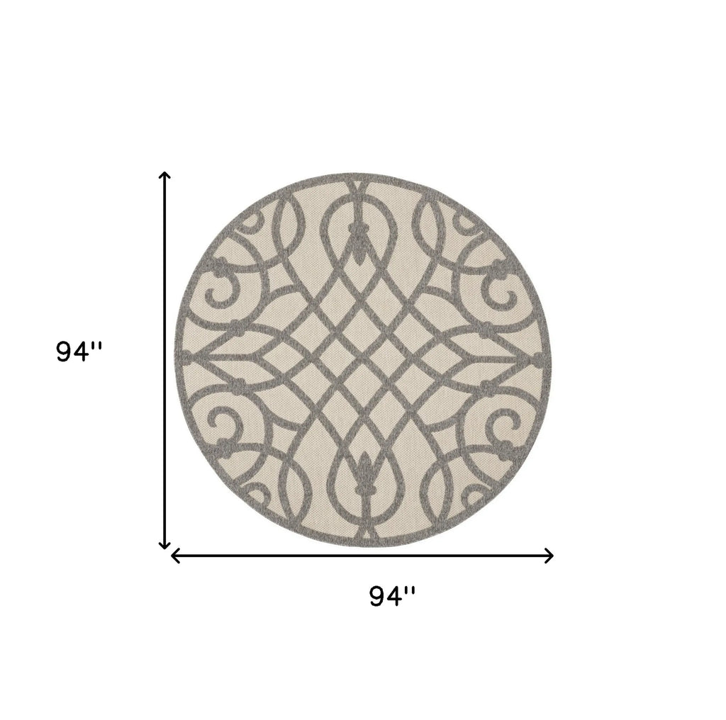 8′ Cream And Gray Round Trellis Indoor Outdoor Area Rug — view 2