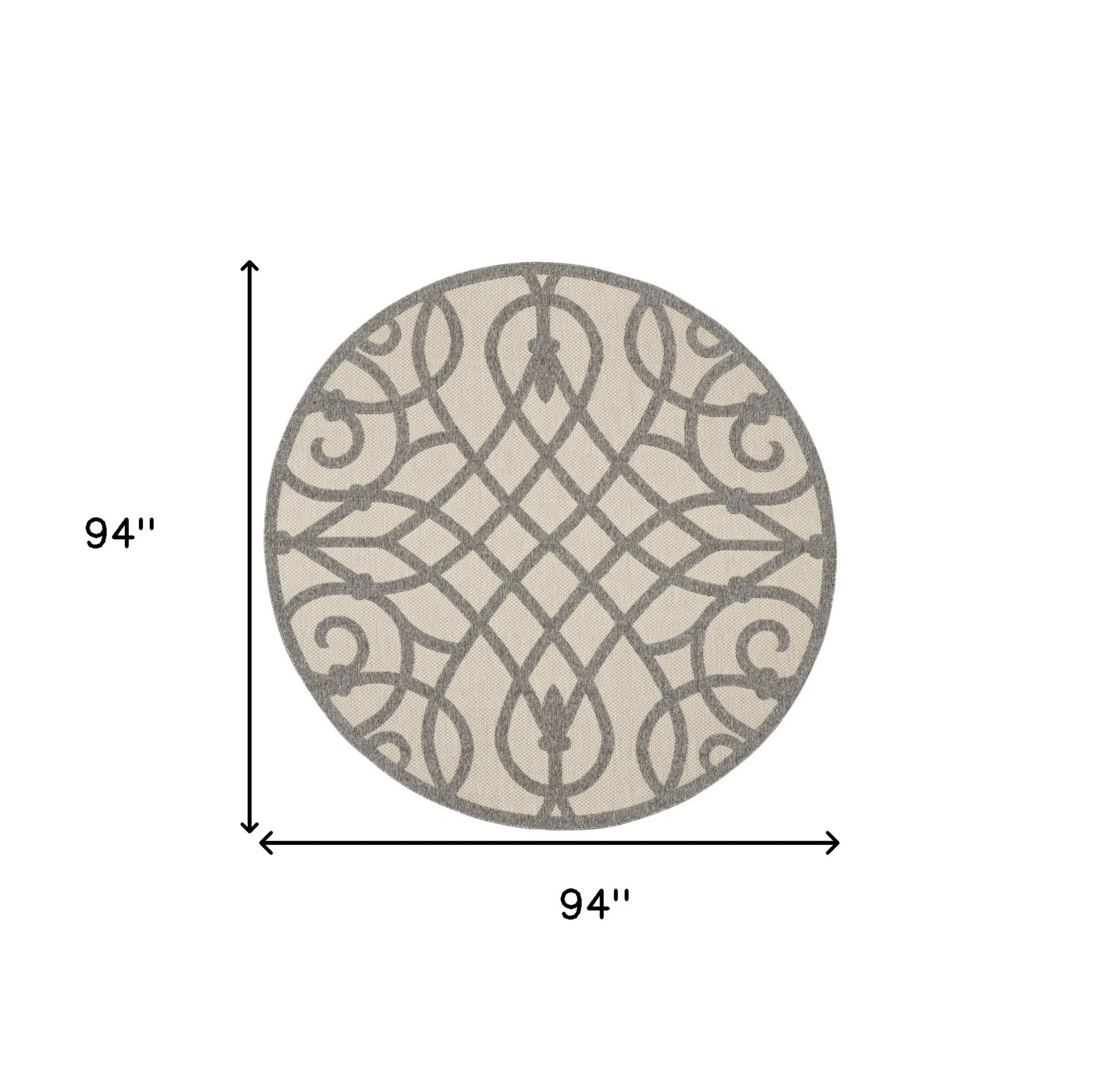 8′ Cream And Gray Round Trellis Indoor Outdoor Area Rug — view 2
