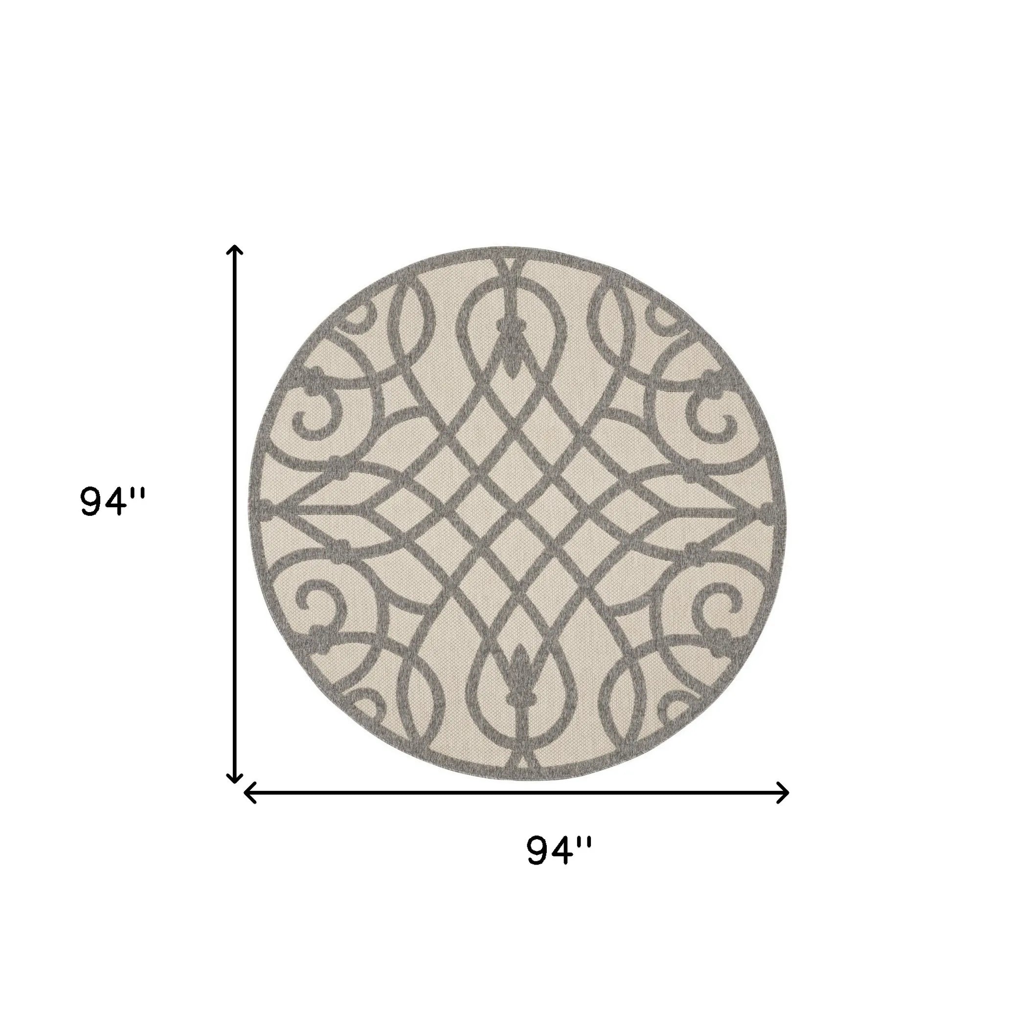 8′ Cream And Gray Round Trellis Indoor Outdoor Area Rug — view 2