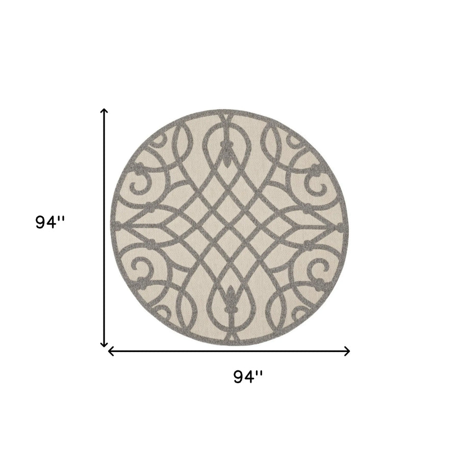 8′ Cream And Gray Round Trellis Indoor Outdoor Area Rug — view 2