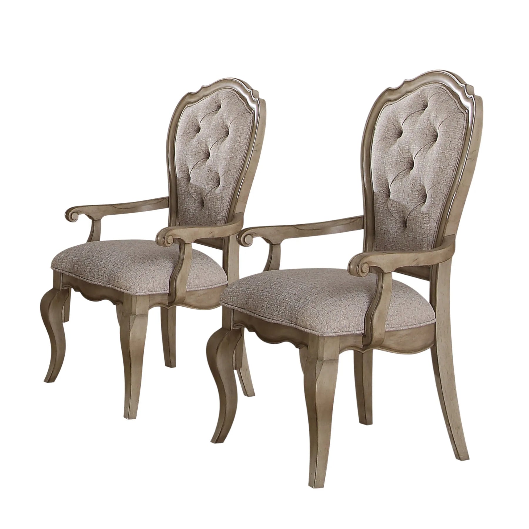 Set of Two Upholstered Fabric And Solid Wood Dining Arm Chairs — view 2