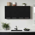 47″ Black Wood Wall Mounted Accent Cabinet With Four Doors
