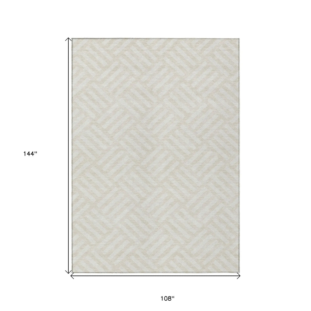 9′ X 12′ Ivory And Beige Geometric Washable Indoor Outdoor Area Rug — view 3