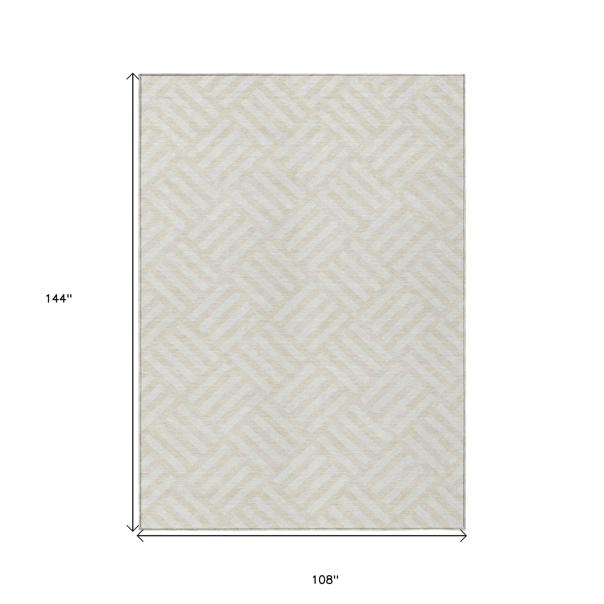 9′ X 12′ Ivory And Beige Geometric Washable Indoor Outdoor Area Rug — view 3
