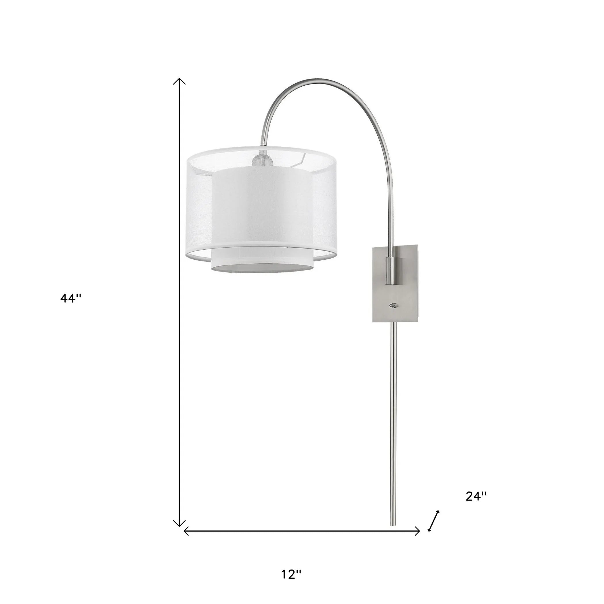Brella 1-Light Brushed Nickel Swivel Wall Lamp With Sheer Snow Shantung Two Tier Shade — view 4