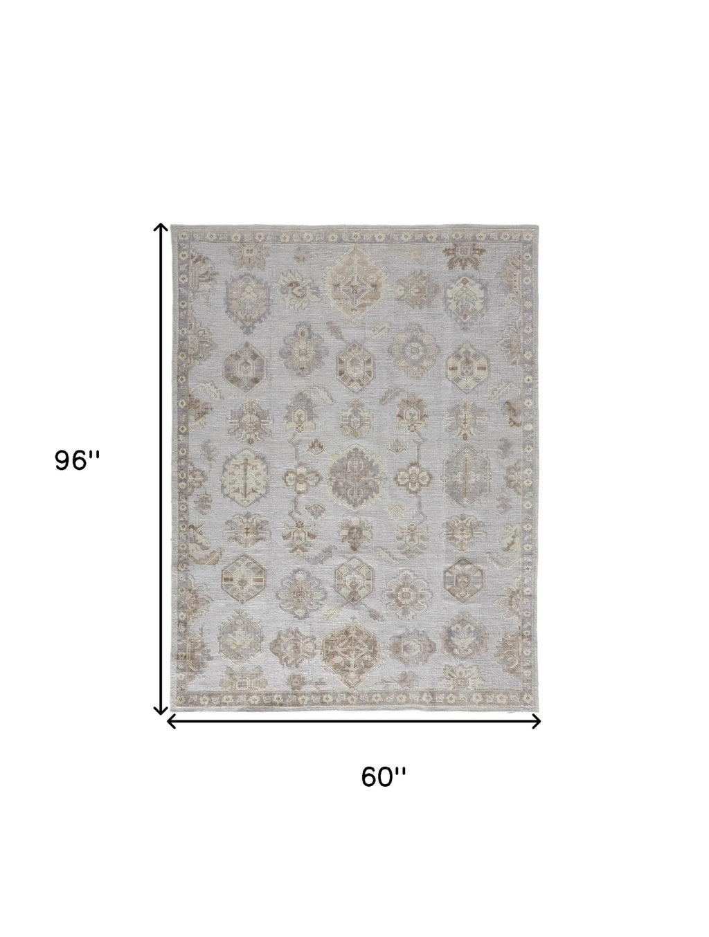 5′ X 8′ Gray and Ivory Floral Hand Knotted Area Rug — view 3